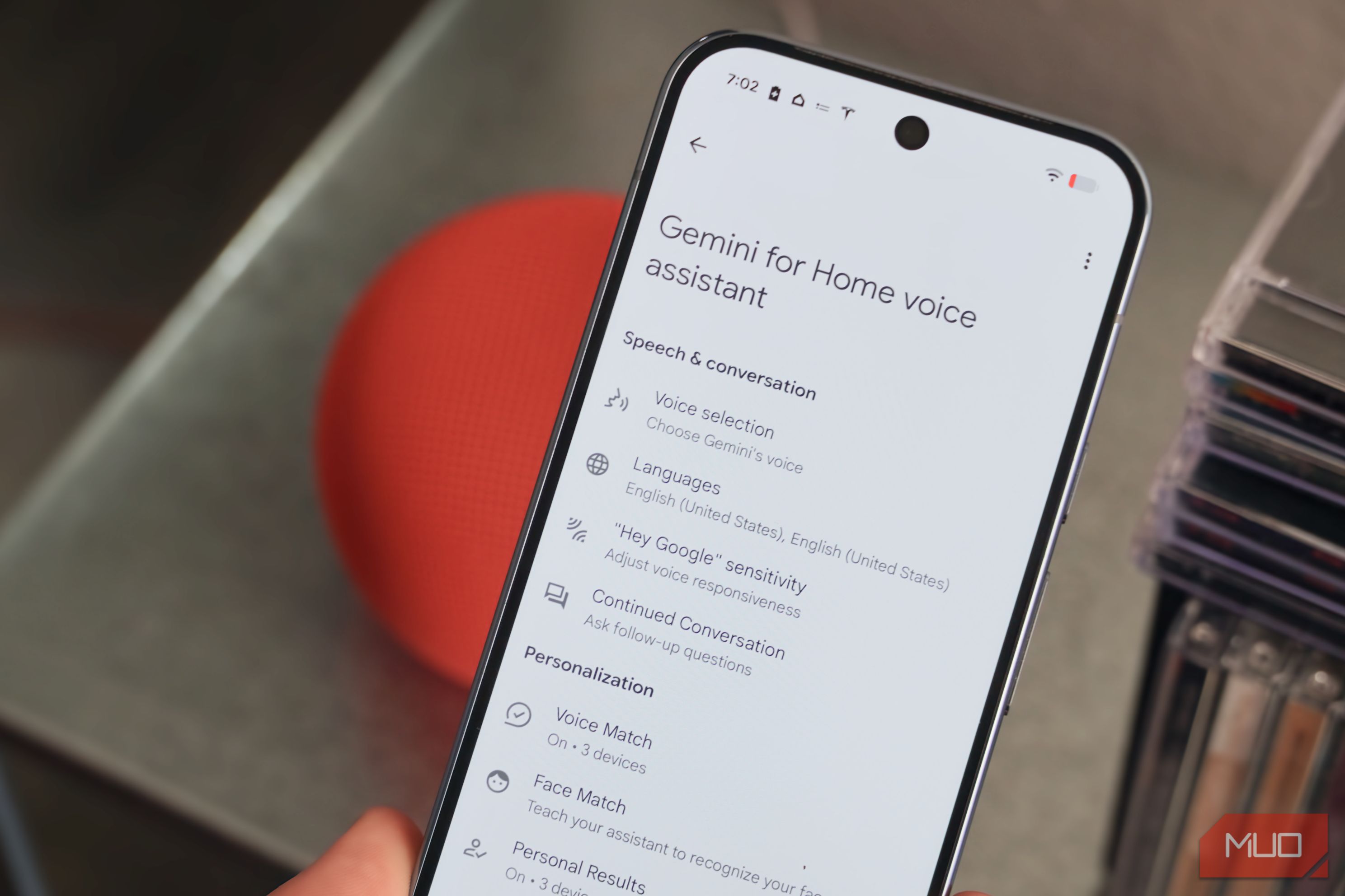 The Gemini for Home settings page that includes voice selection.
