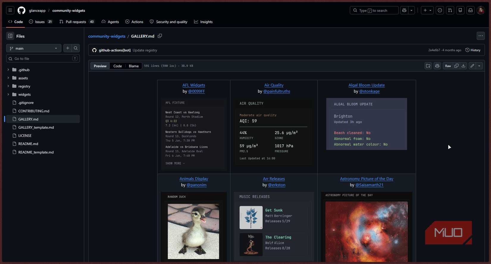 Glance community widget gallery.
