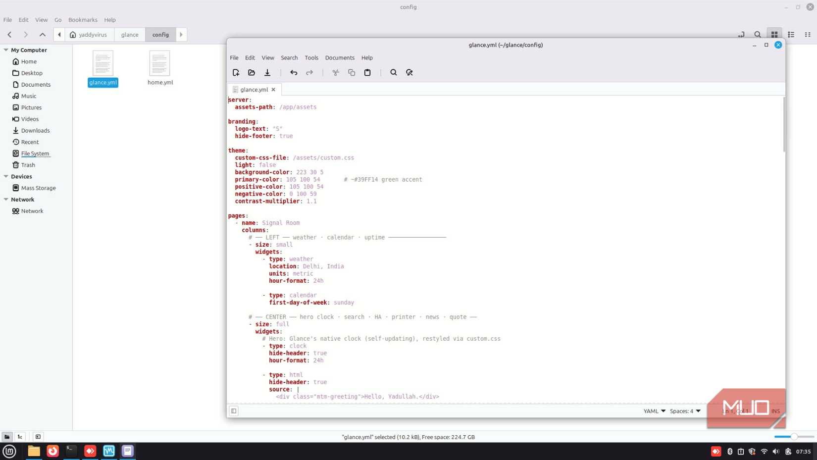 Glance main YAML file on Linux.