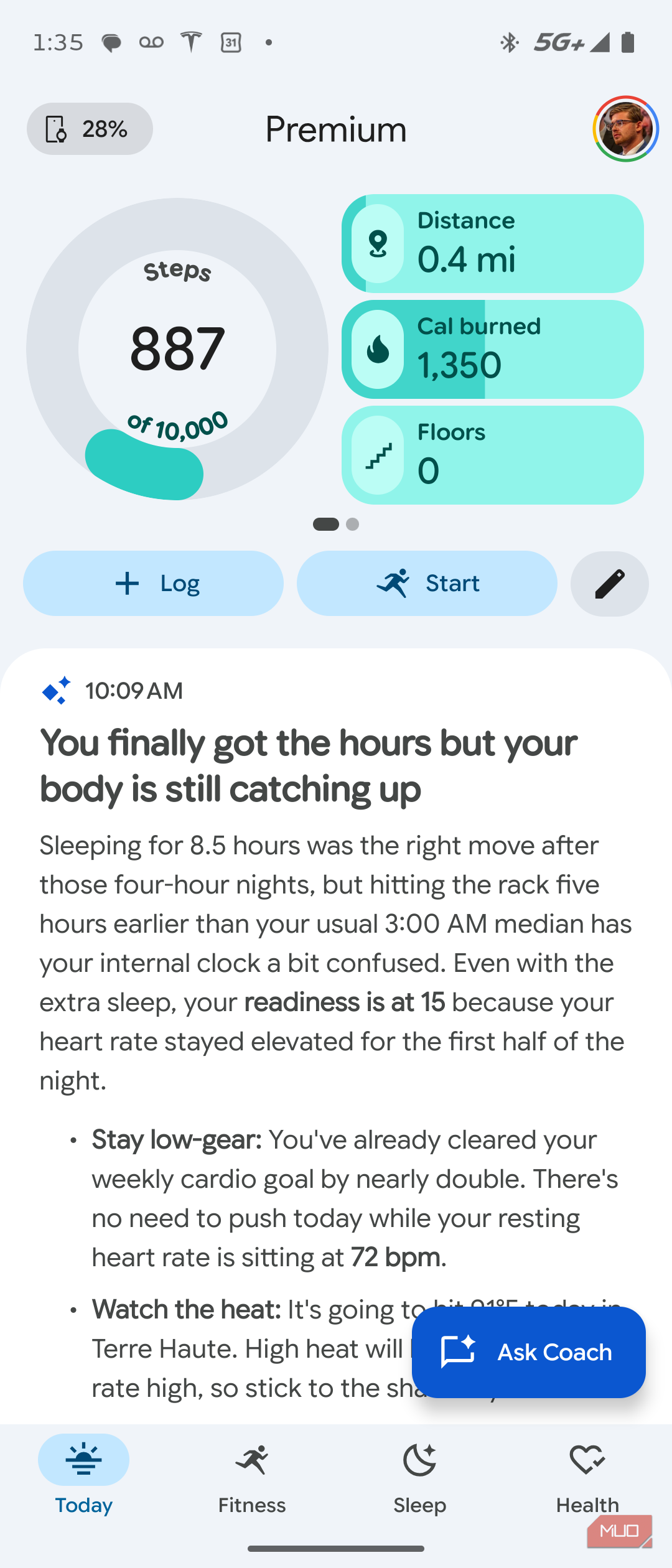 Viewing health and fitness data in the Google Health app.