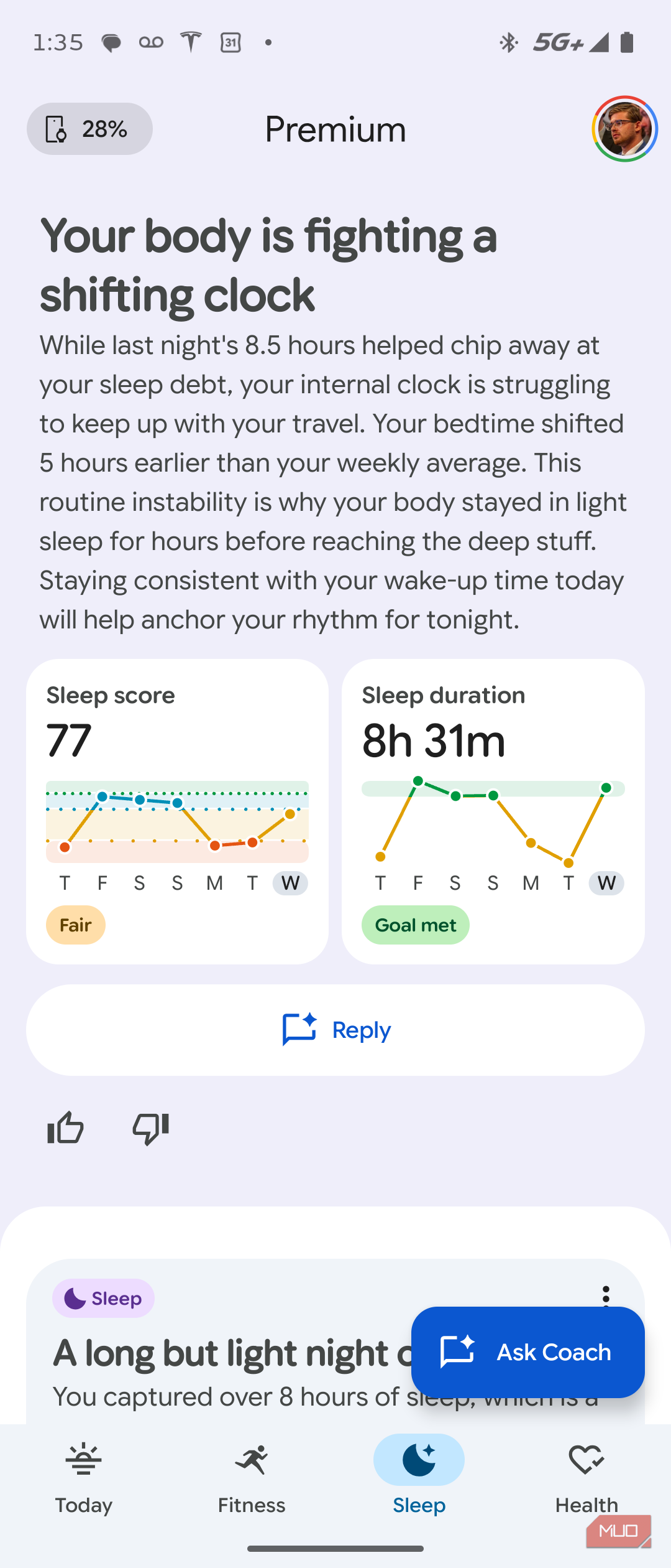 Viewing health and fitness data in the Google Health app.