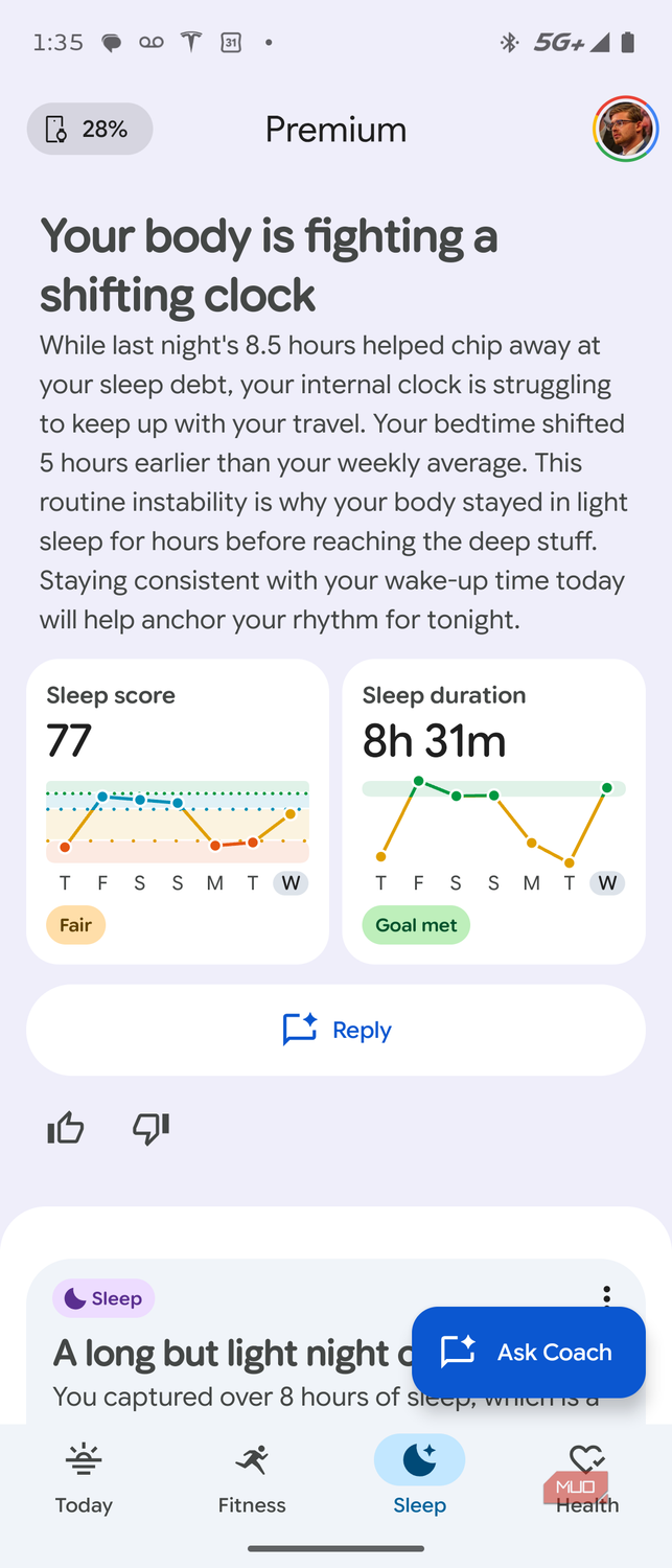 Viewing health and fitness data in the Google Health app.