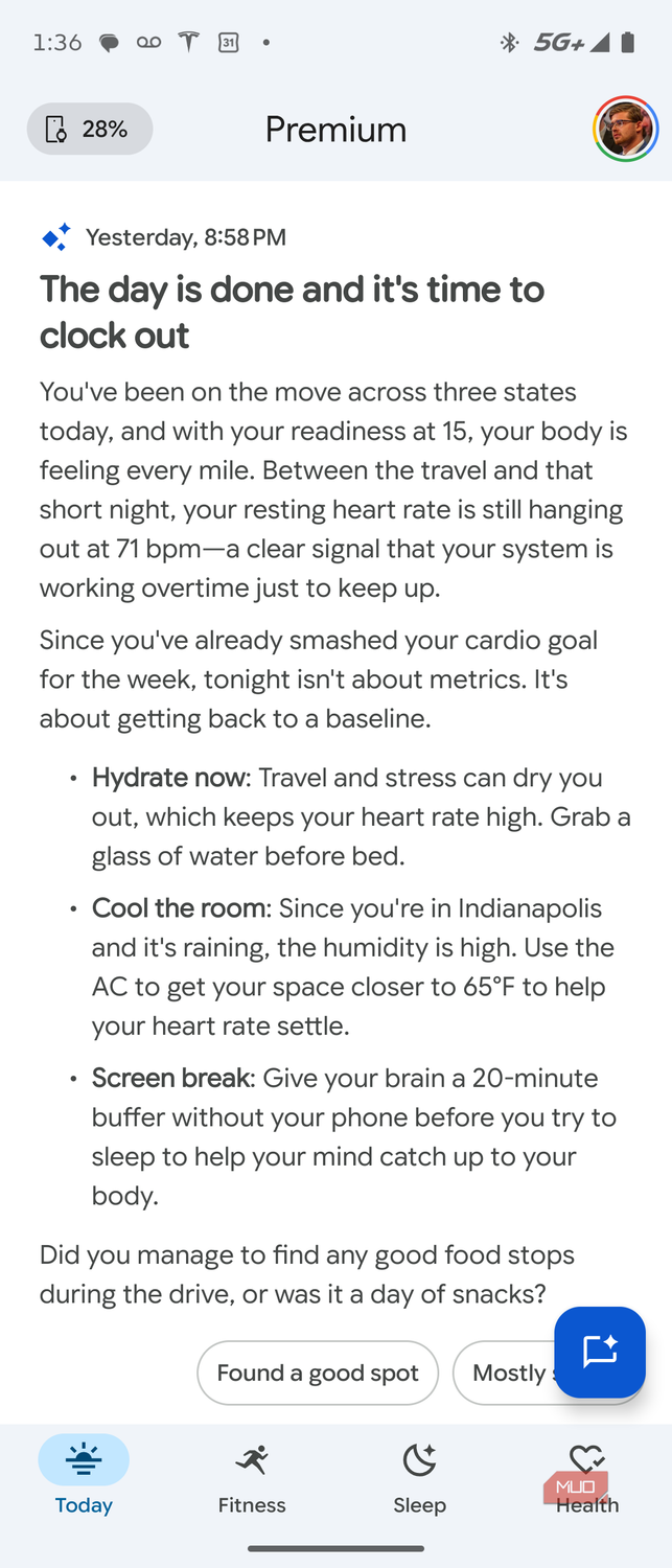 Viewing health and fitness data in the Google Health app.