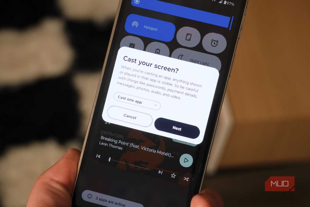 Casting a screen or an app to a TV.
