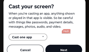 Choosing to cast one app or an entire screen.