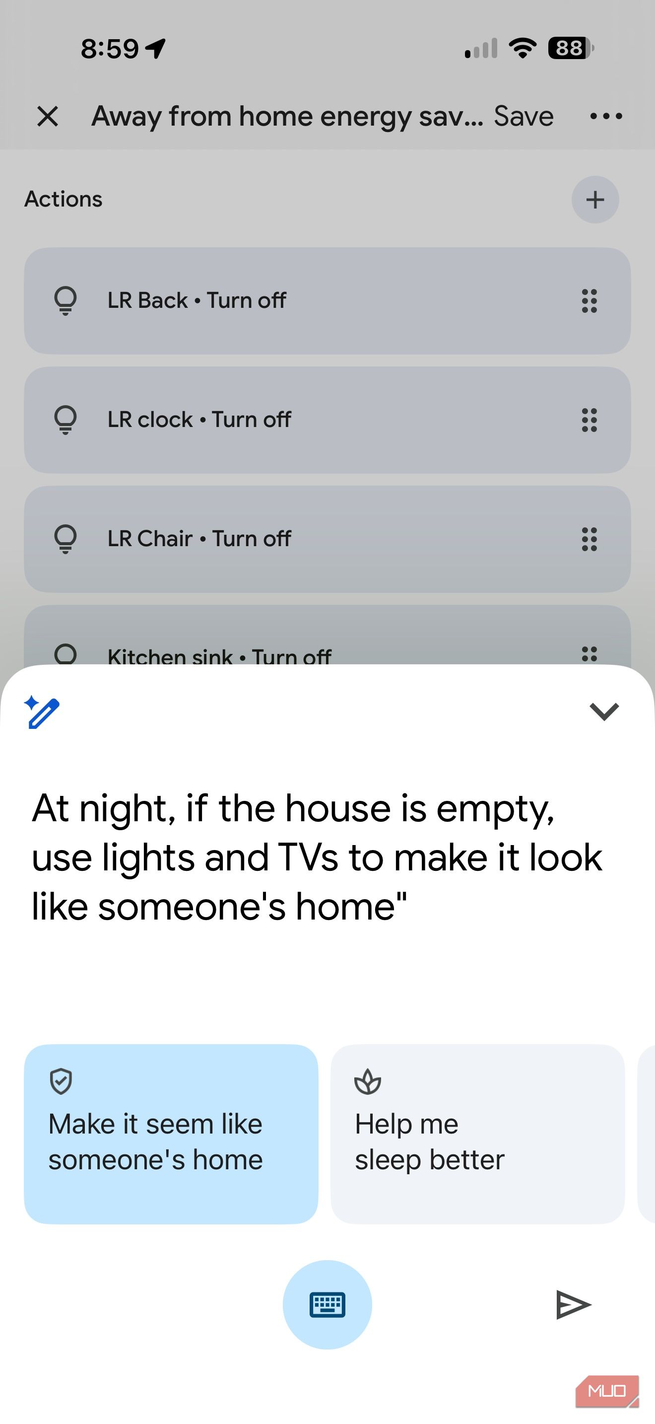 Screenshot of Google Home automations.