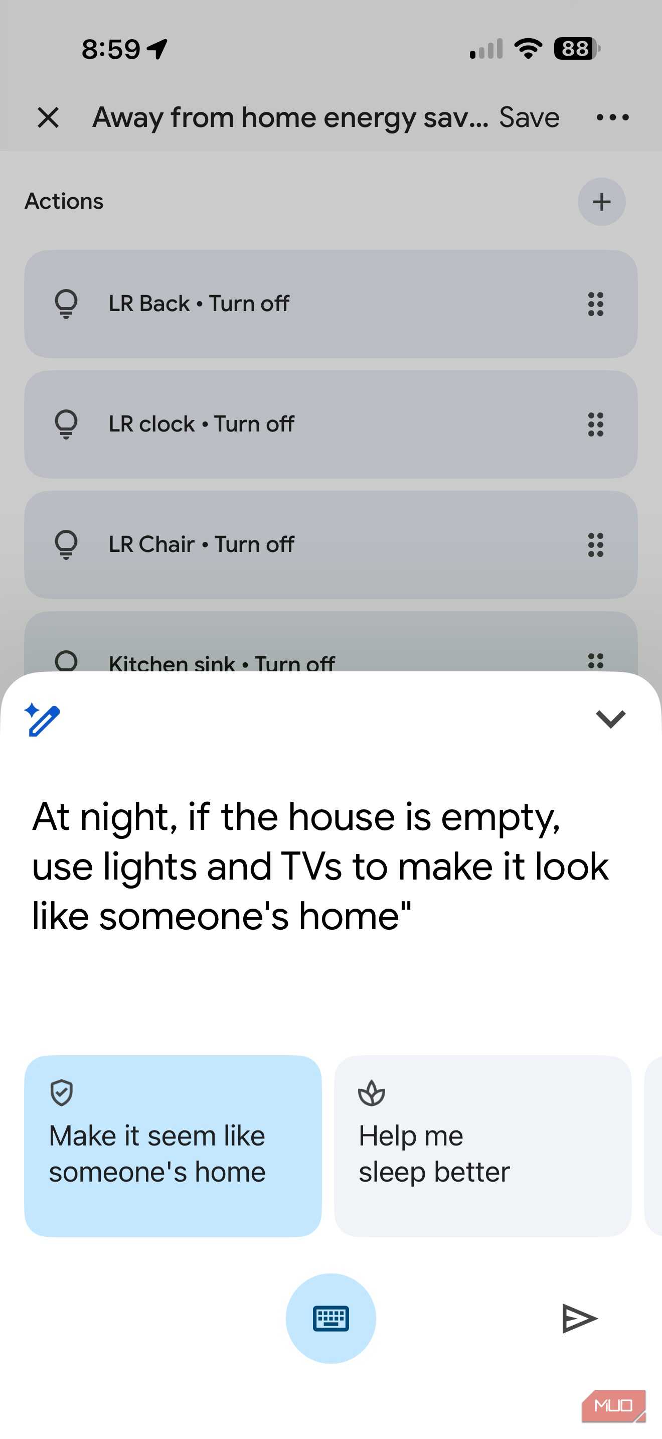 Screenshot of Google Home automations.