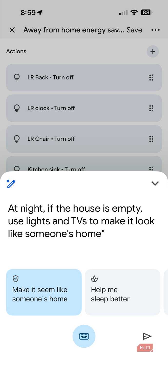 Screenshot of Google Home automations.
