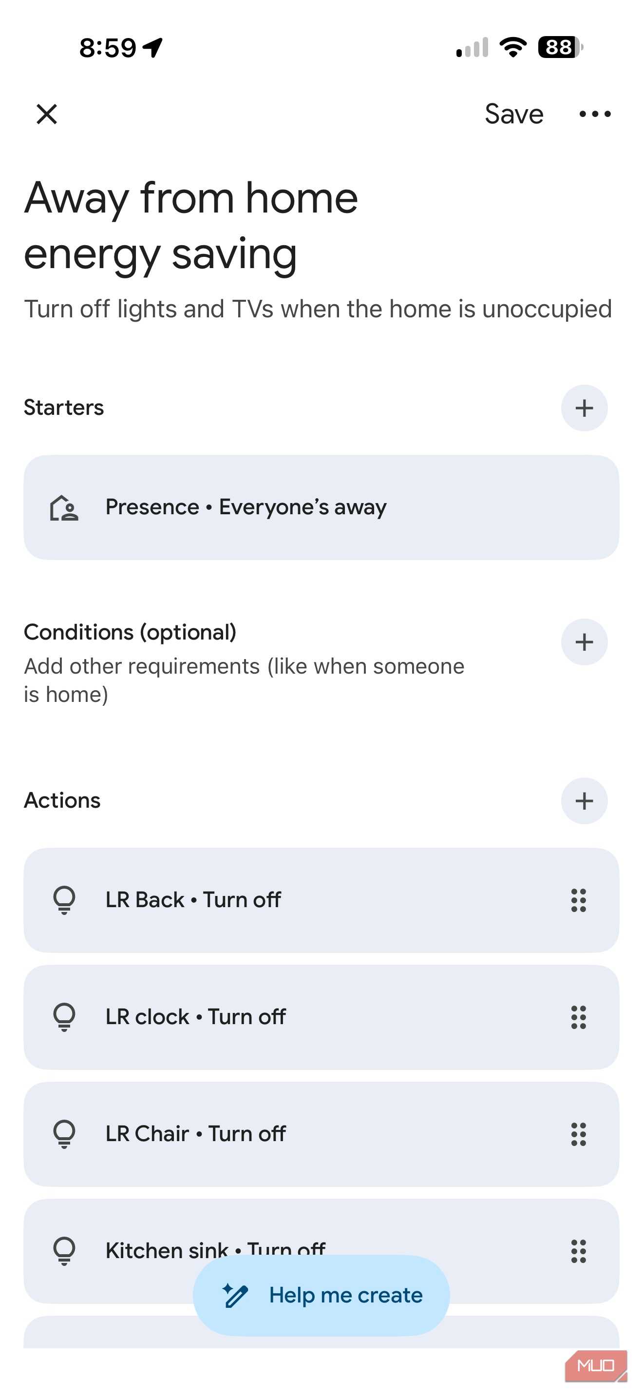 Screenshot of Google Home automations.