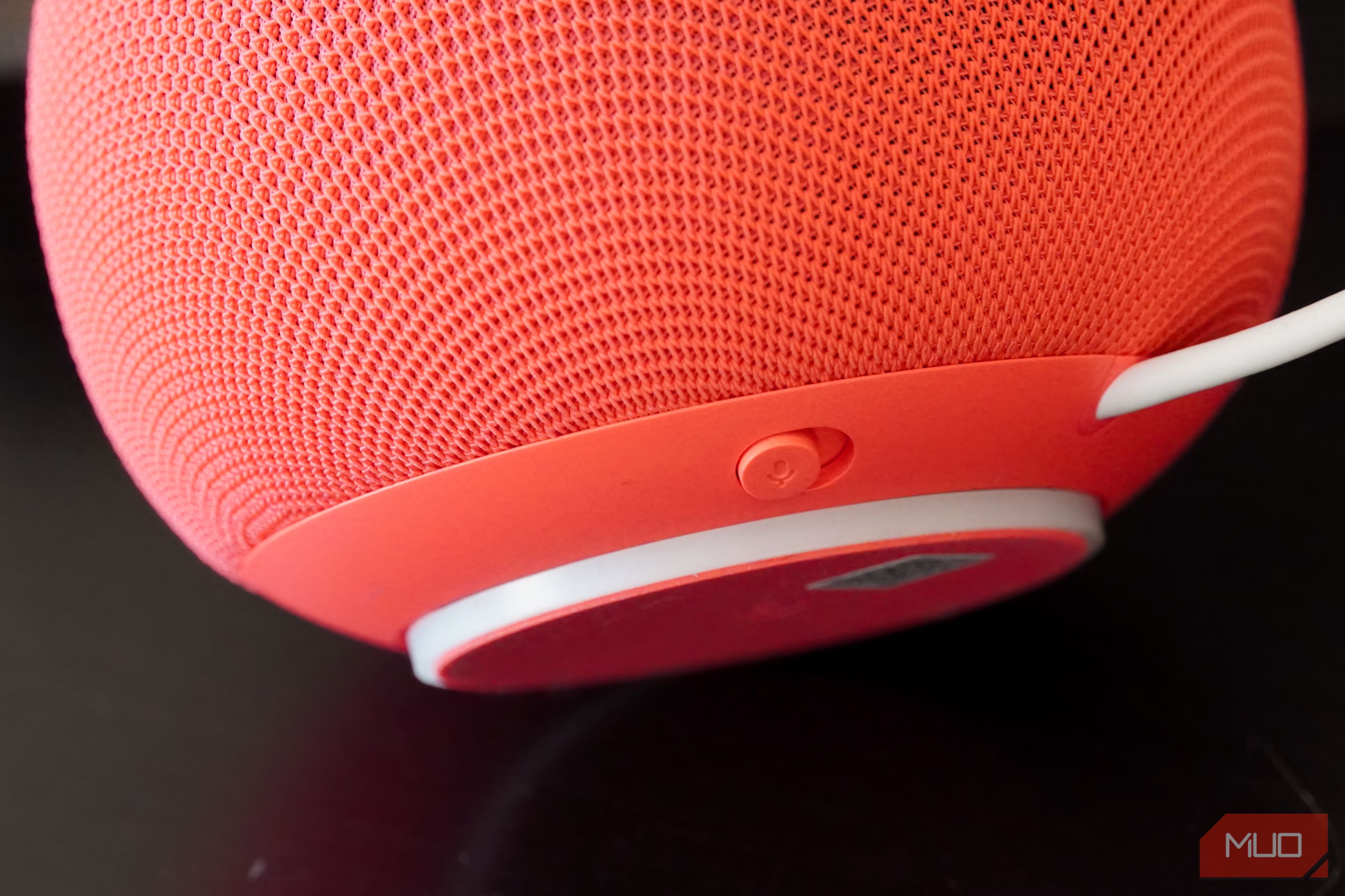 A close-up of the mute switch on the Home Speaker.