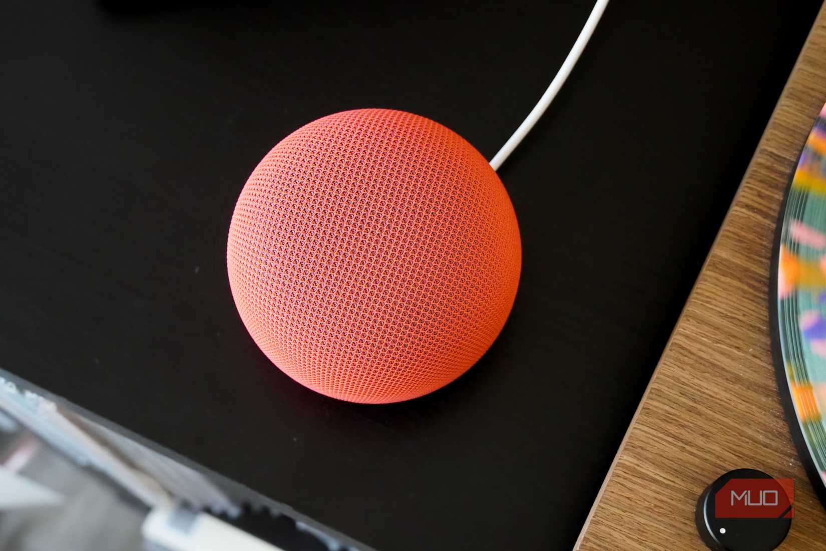 A top-down look at the Google Home Speaker.
