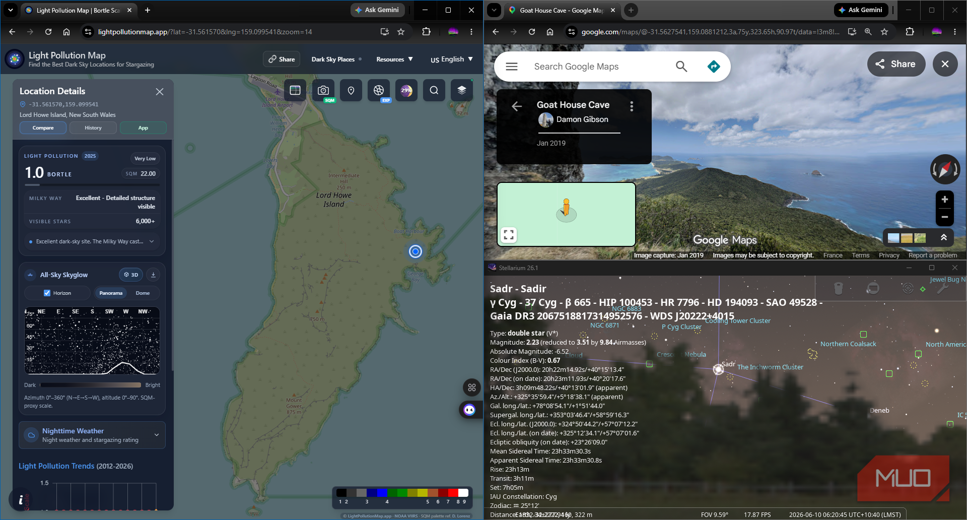 Google Maps, Sellarium, and Light Pollution maps for scouting out a potential photography location