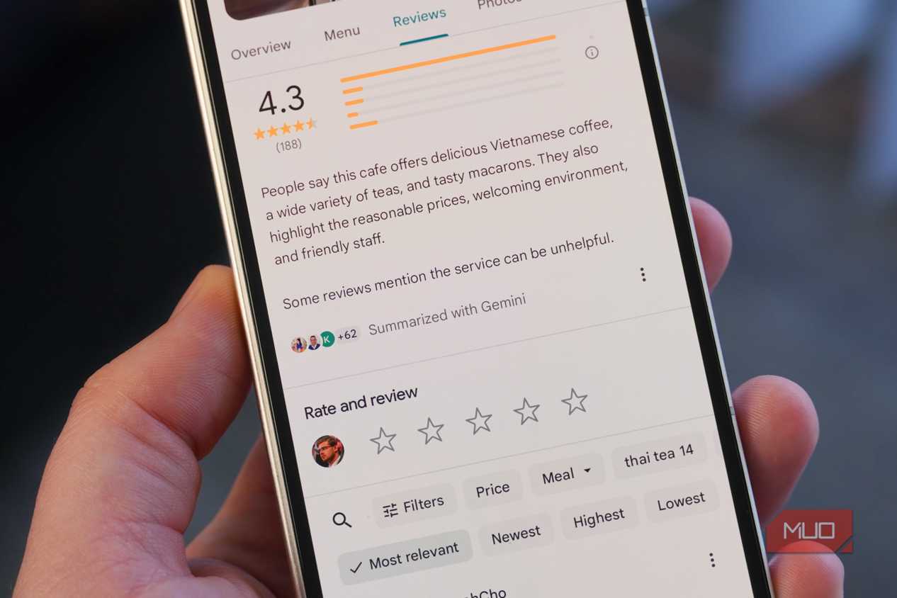 Reviews for a place in Google Maps.