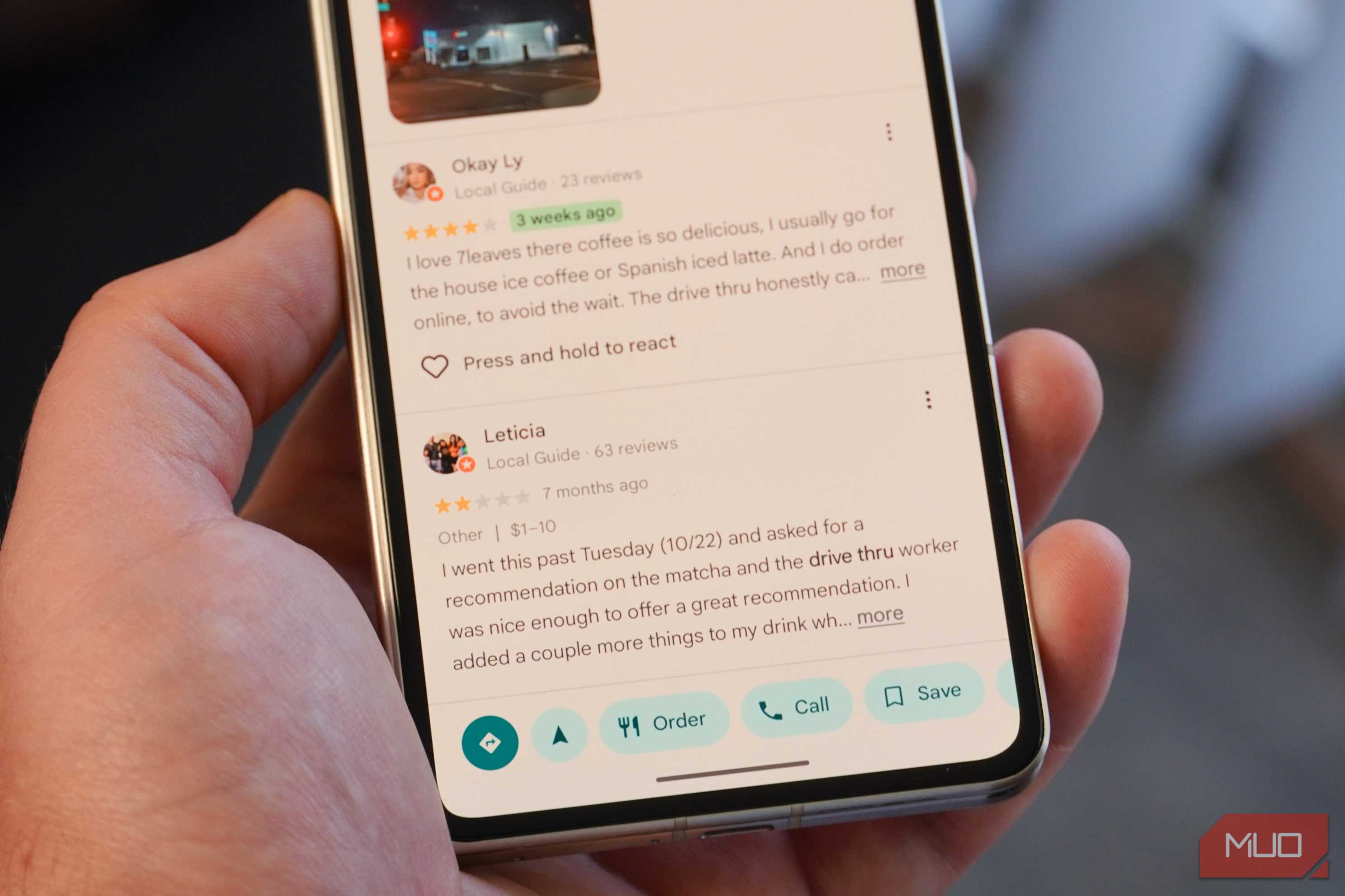 Reviews and photos in the Google Maps app.