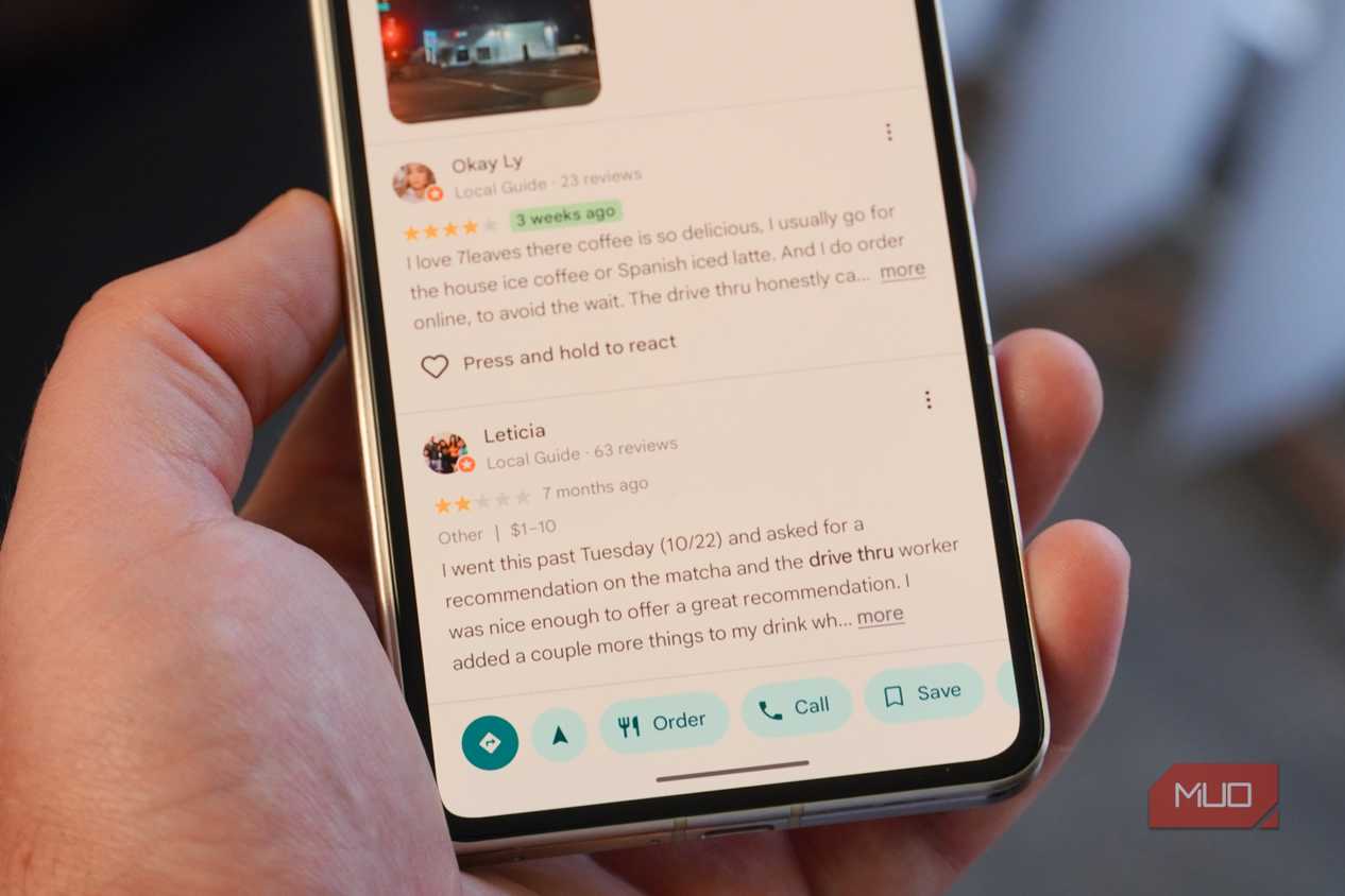 Reviews and photos in the Google Maps app.