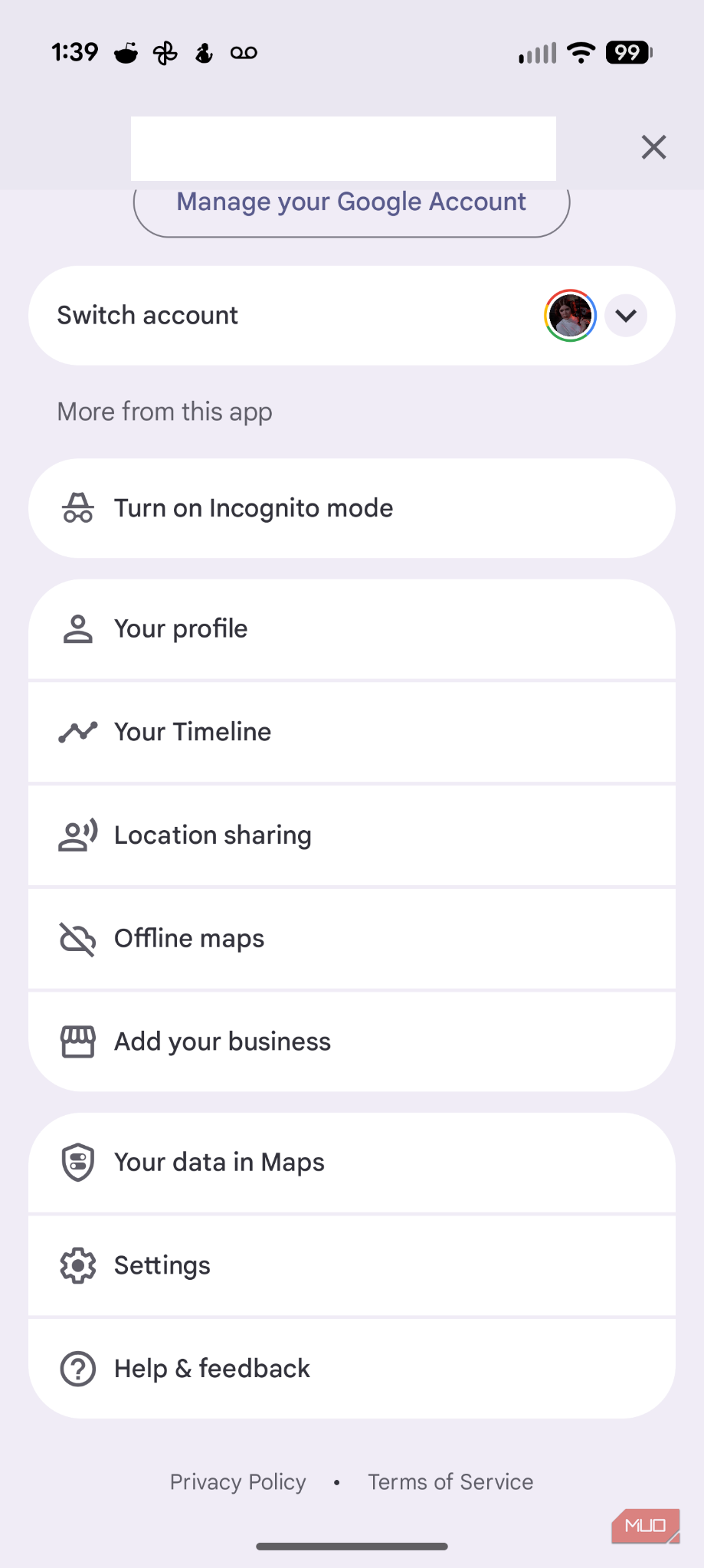 Google Maps settings on Android screenshot.
