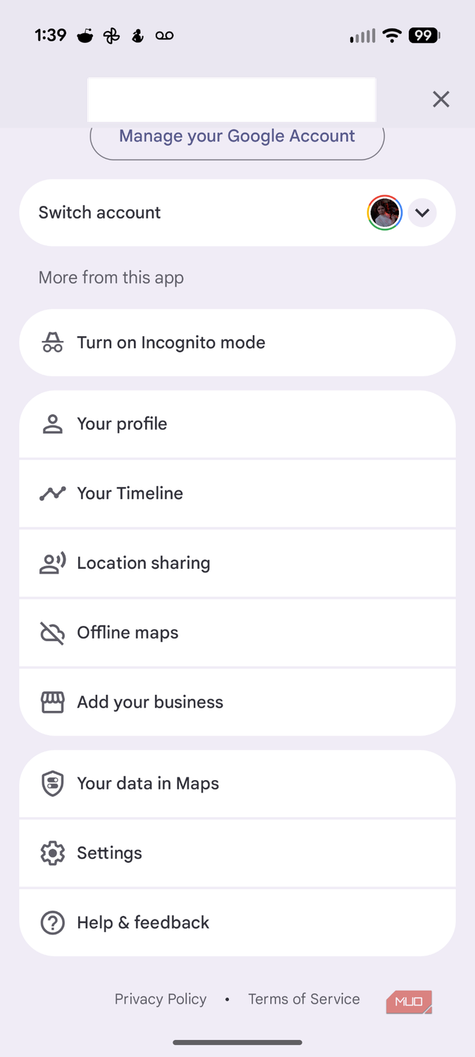 Google Maps settings on Android screenshot.