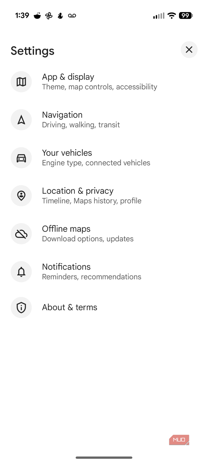 Google Maps settings on Android screenshot.