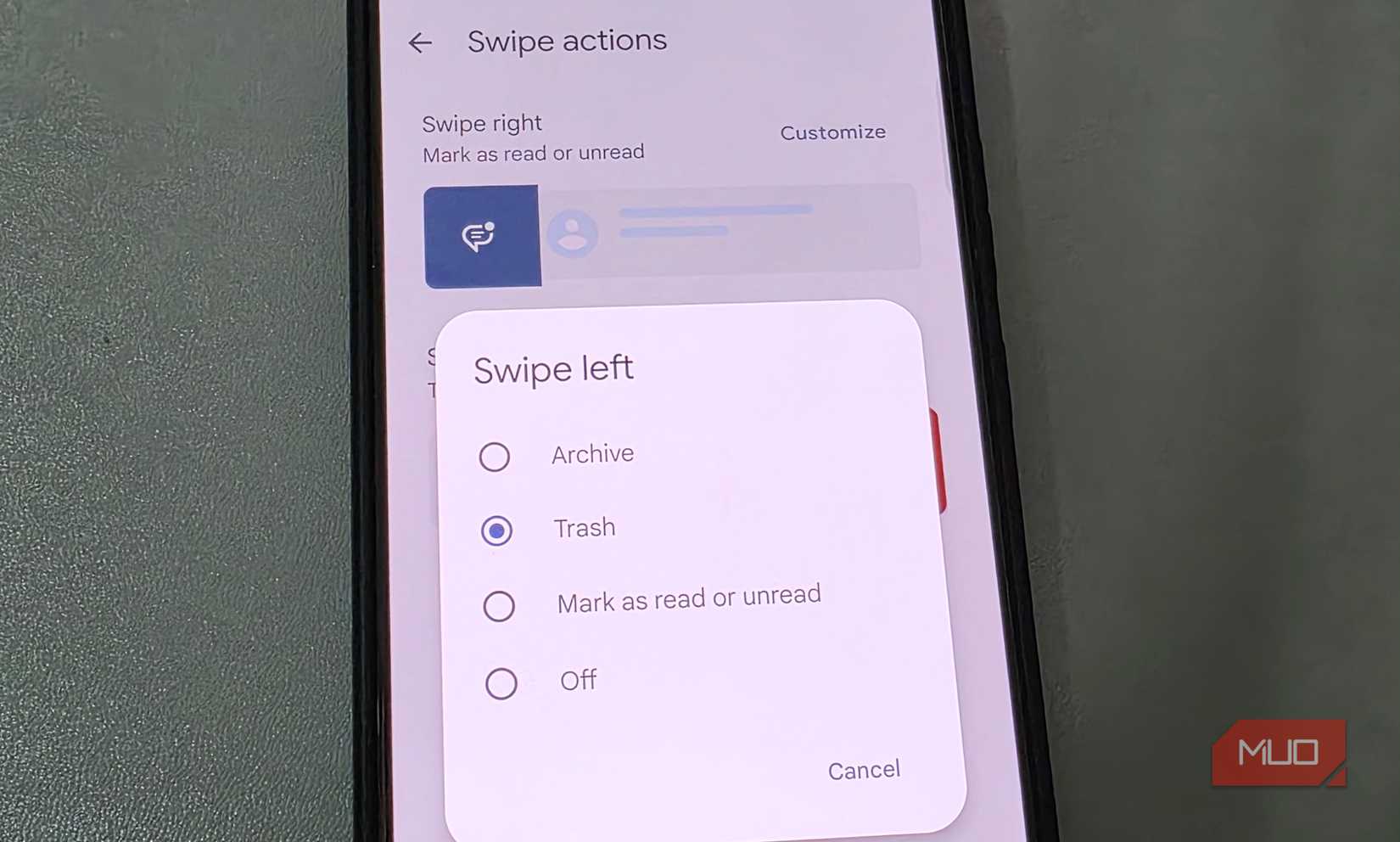 Google Messages swipe gesture settings