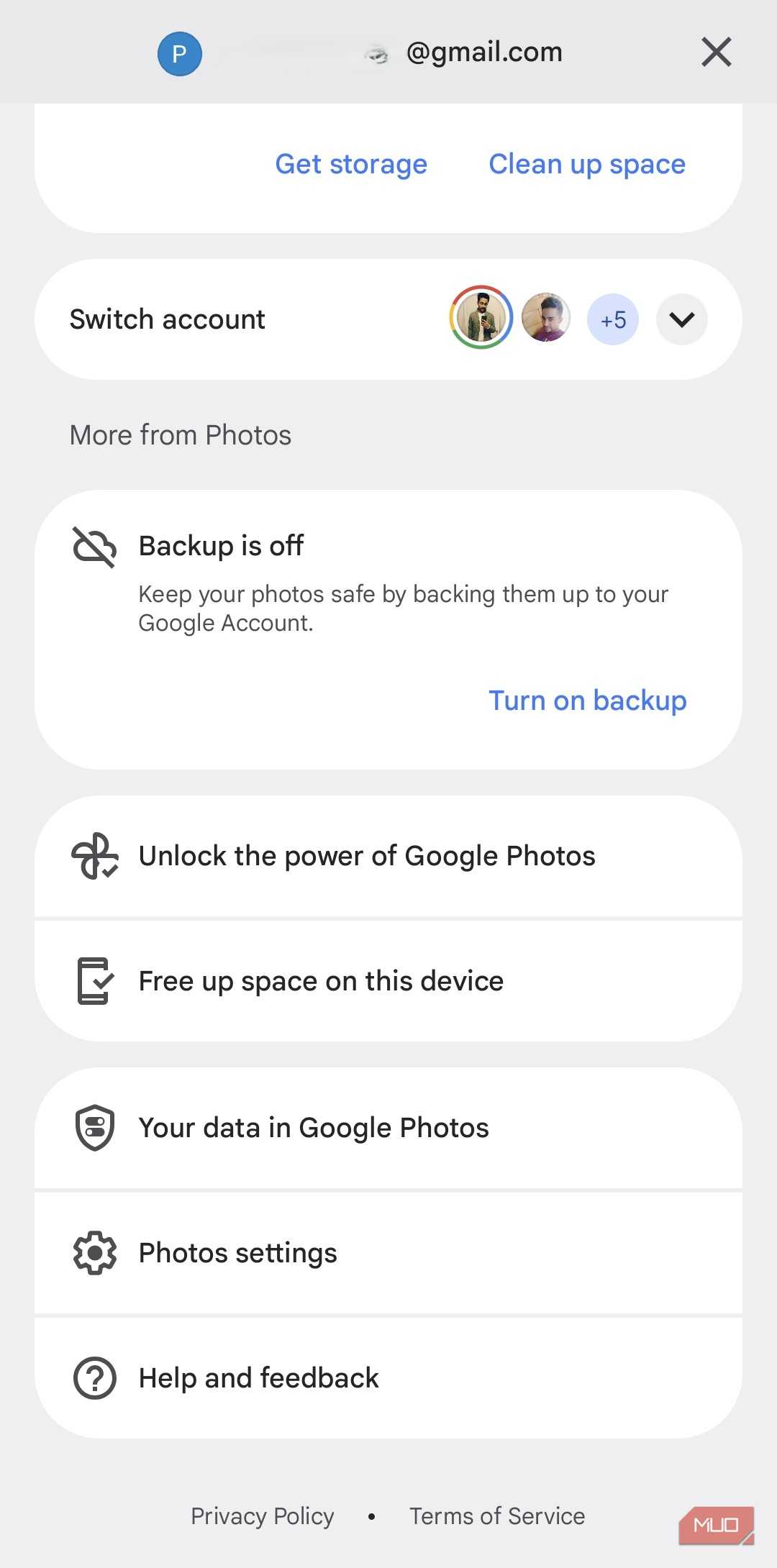 Google Photos app menu on Android