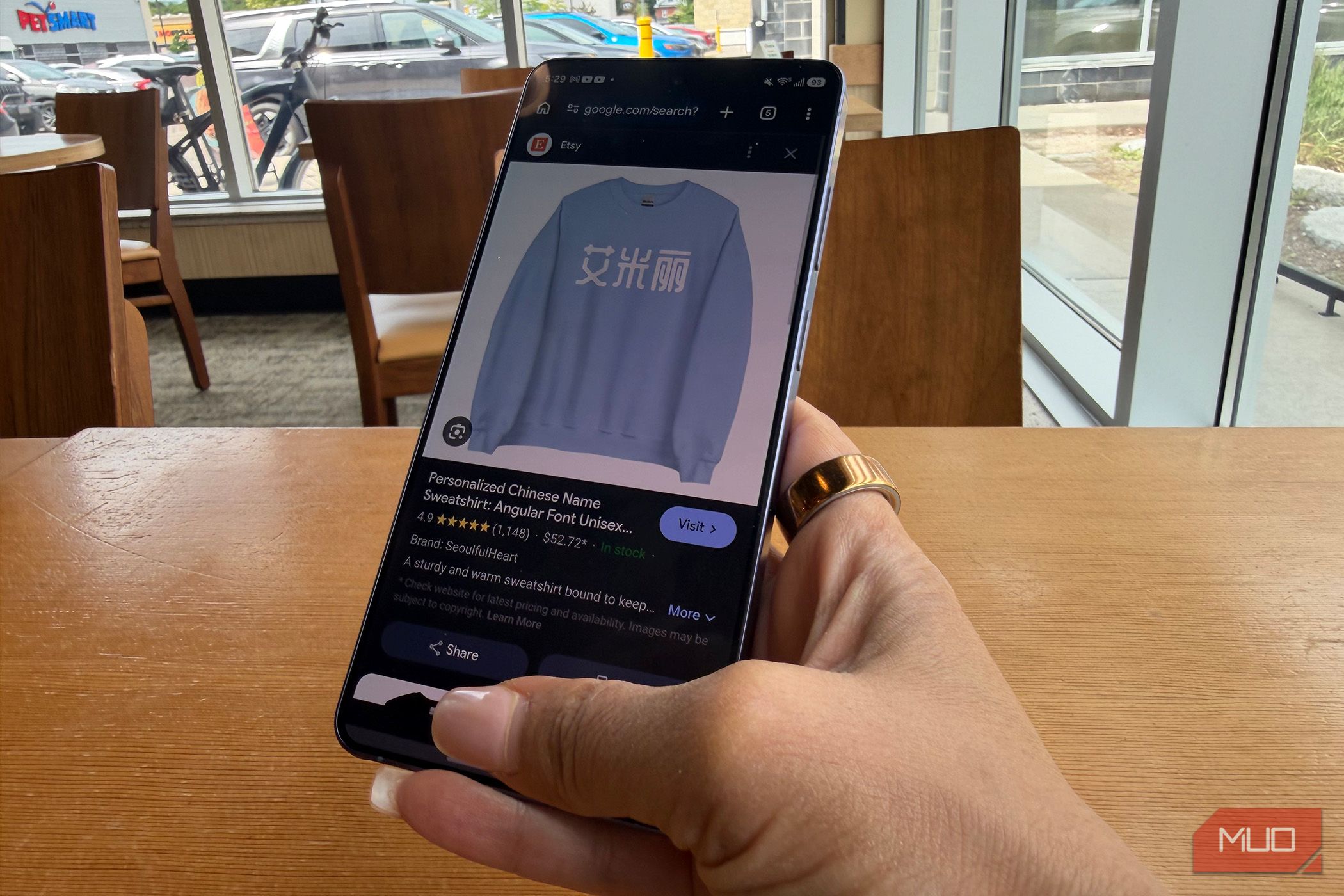 Google Circle to Search showing translation on an image on a phone.