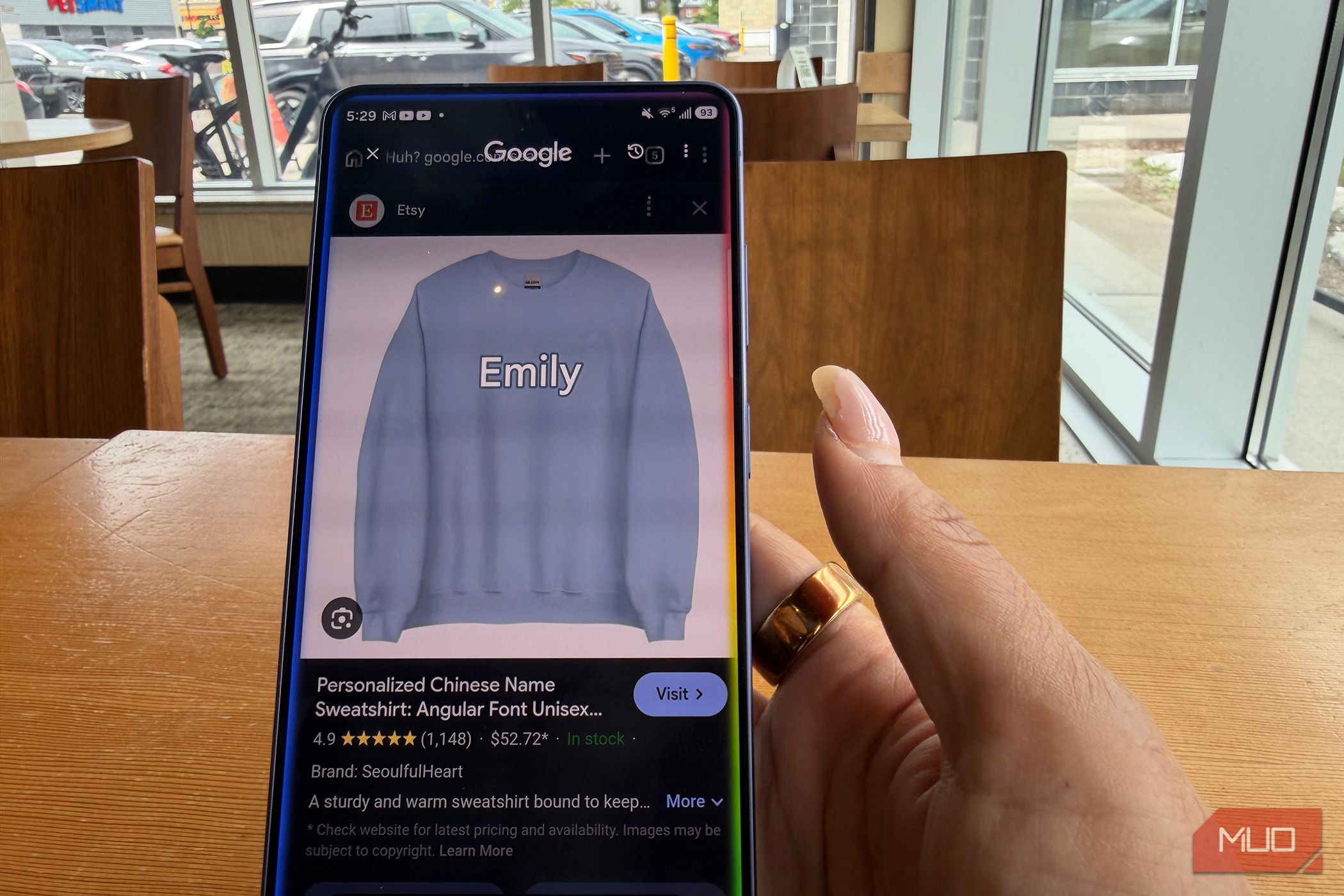 Google Circle to Search showing translation on an image on a phone.