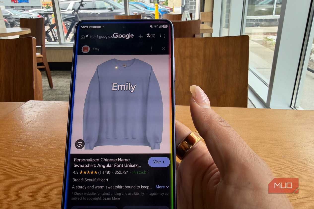 Google Circle to Search showing translation on an image on a phone.