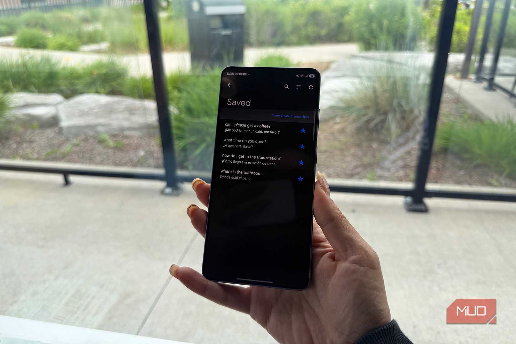 Saved phrases in a list in the Google Translate app.