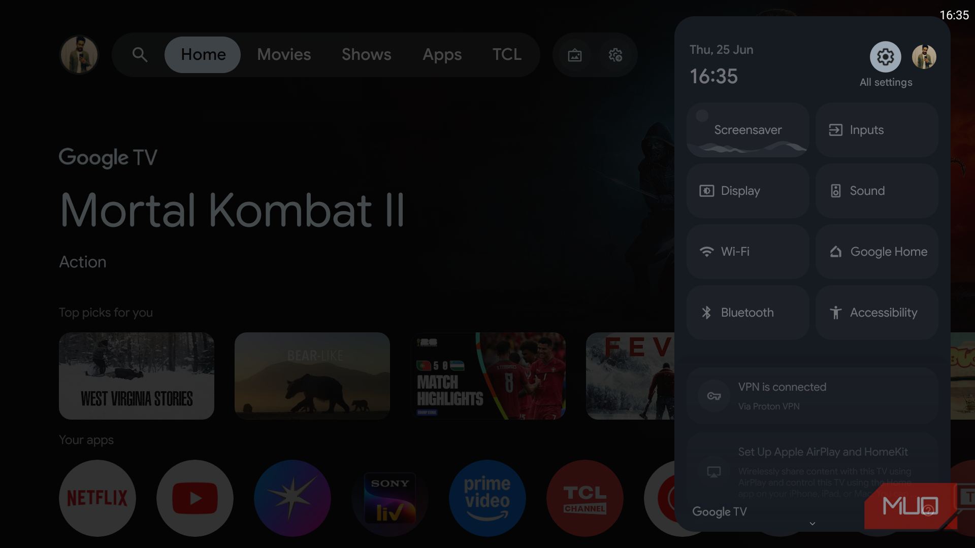 Google TV home screen settings