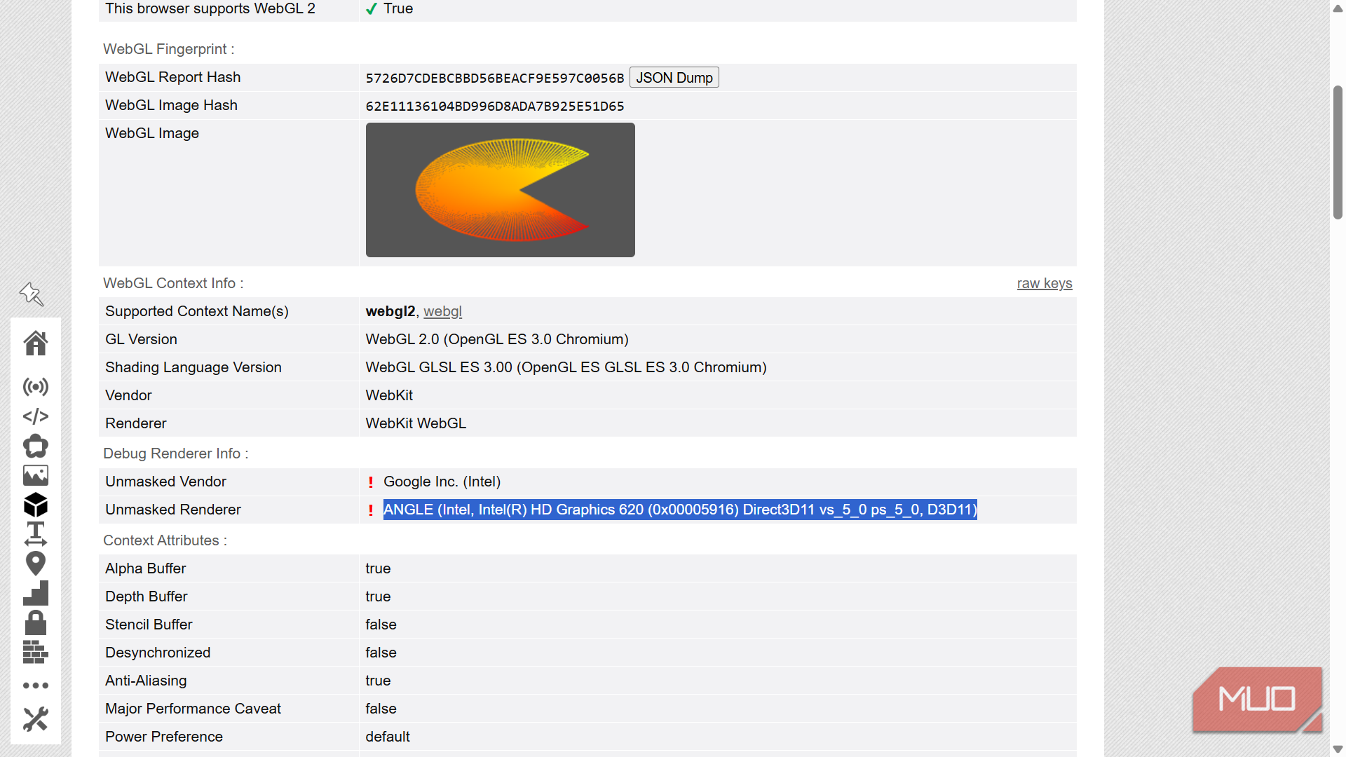GPU fingerprint in a browser.