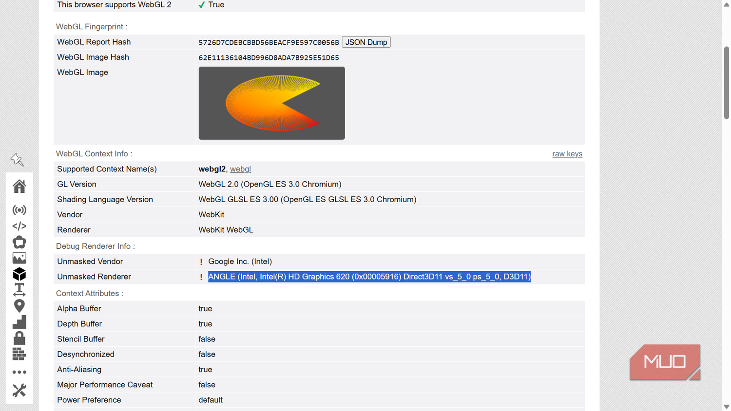 GPU fingerprint in a browser.
