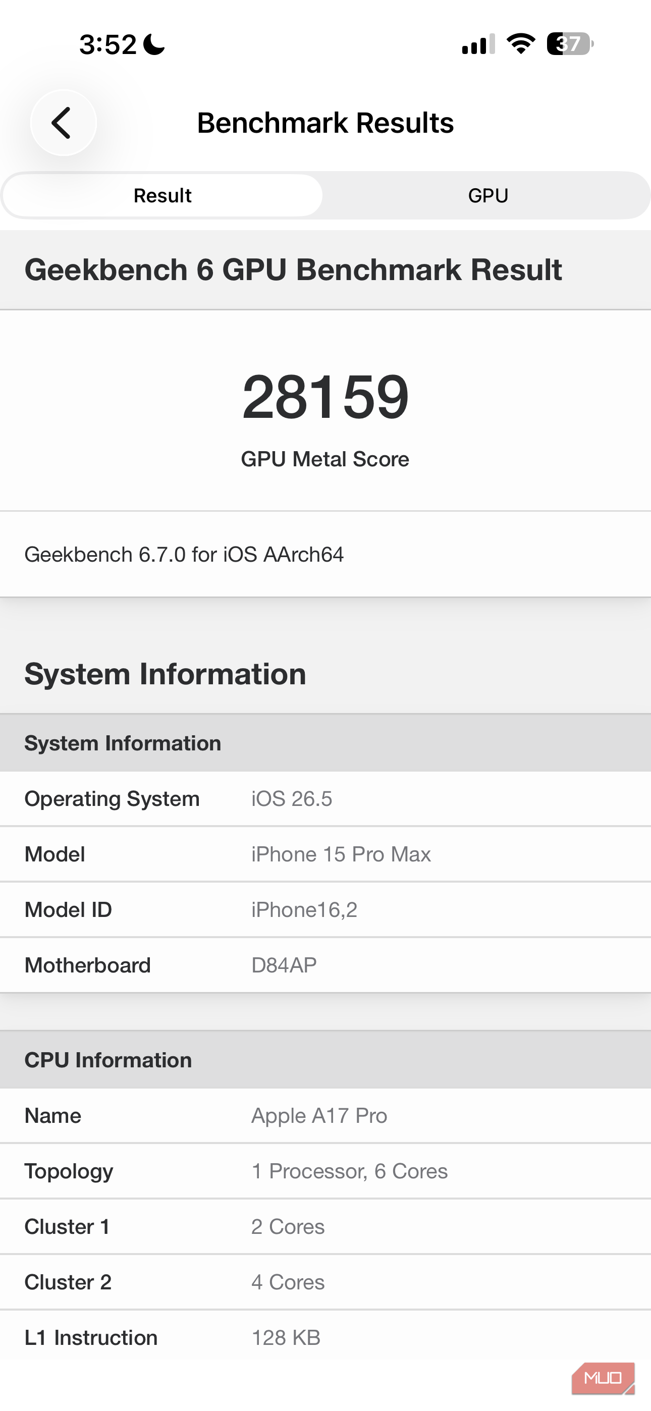 امتیاز کلی GPU iPhone 15 Pro Max