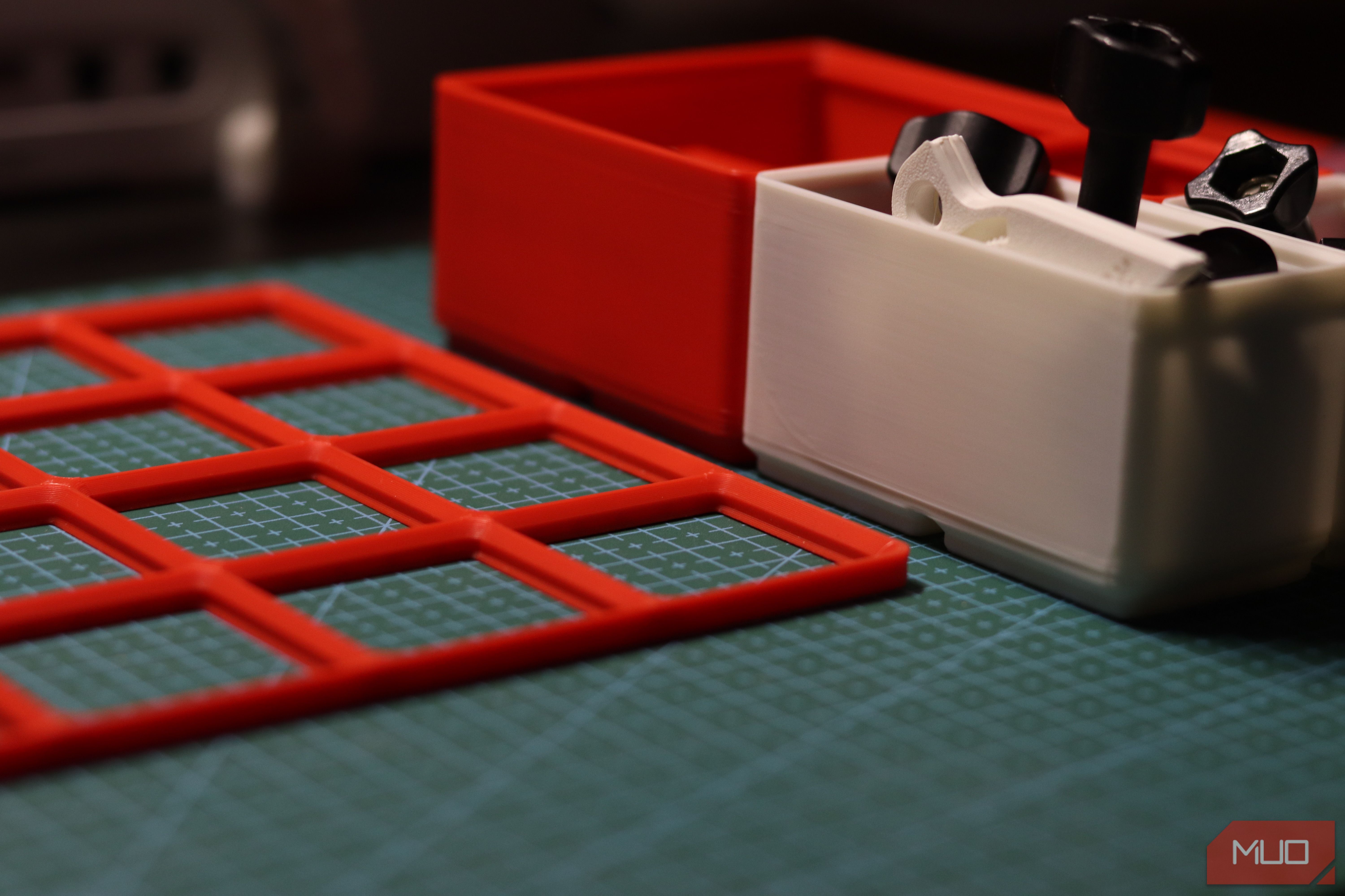 Gridfinity bins on flat surface.
