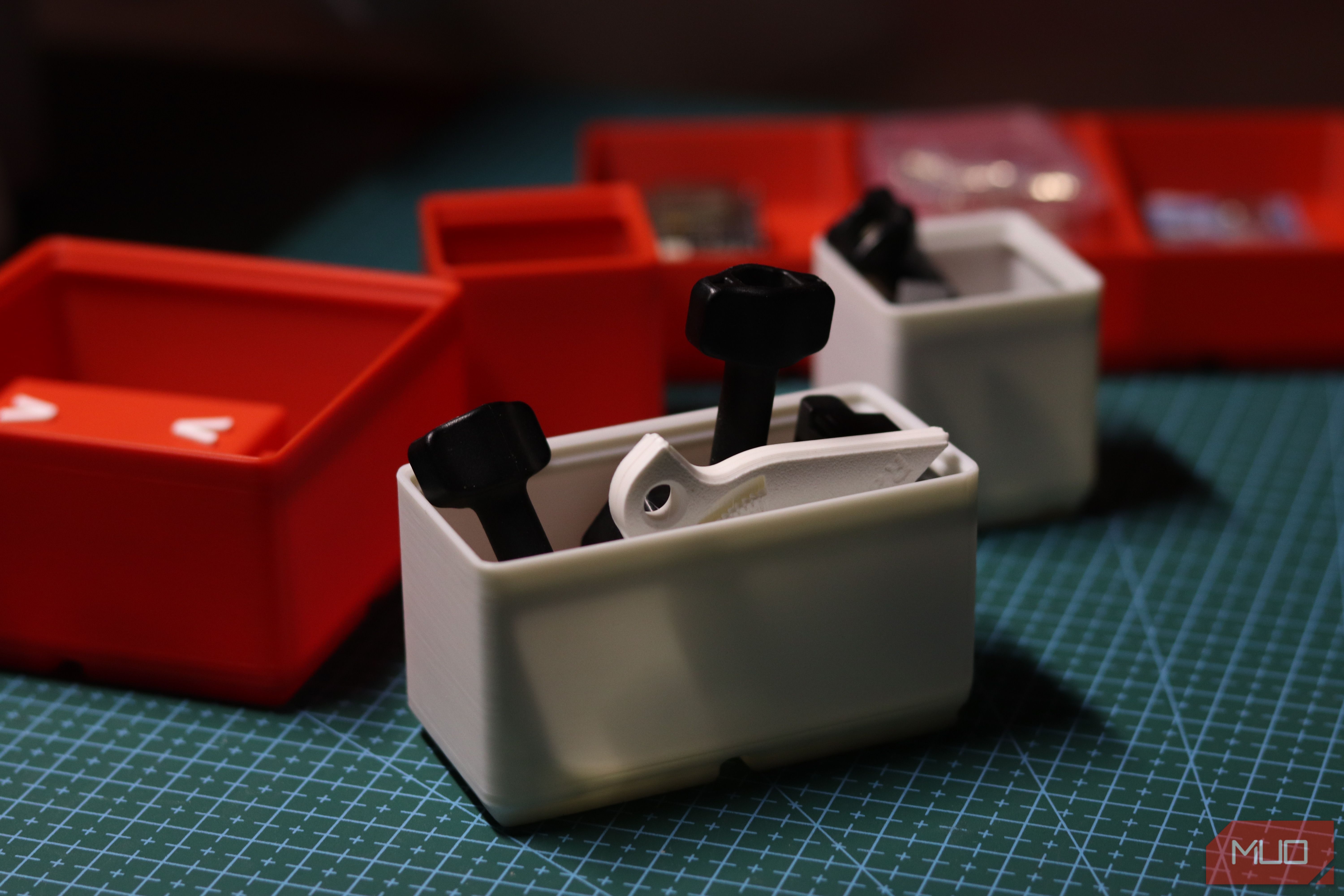 Gridfinity bins with odd objects.