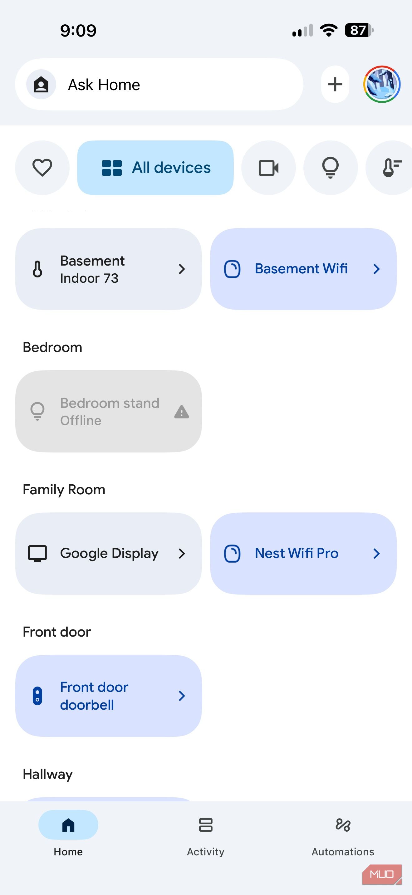 Screenshot Smart Home device grouping.