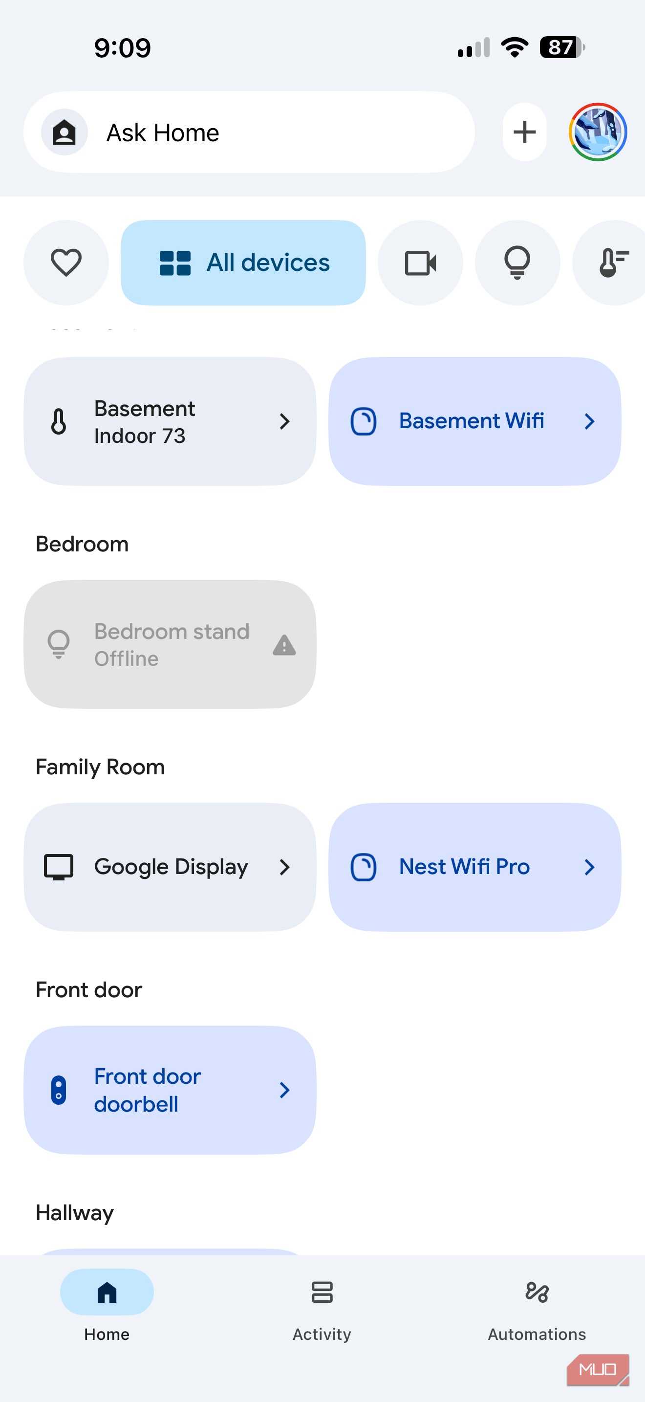 Screenshot Smart Home device grouping.