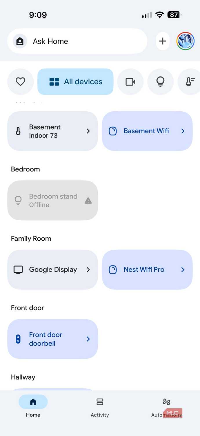 Screenshot Smart Home device grouping.