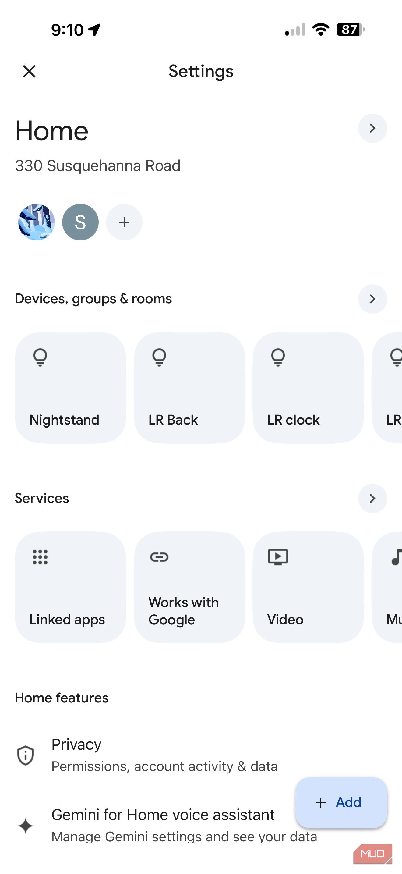 Screenshot Smart Home device grouping