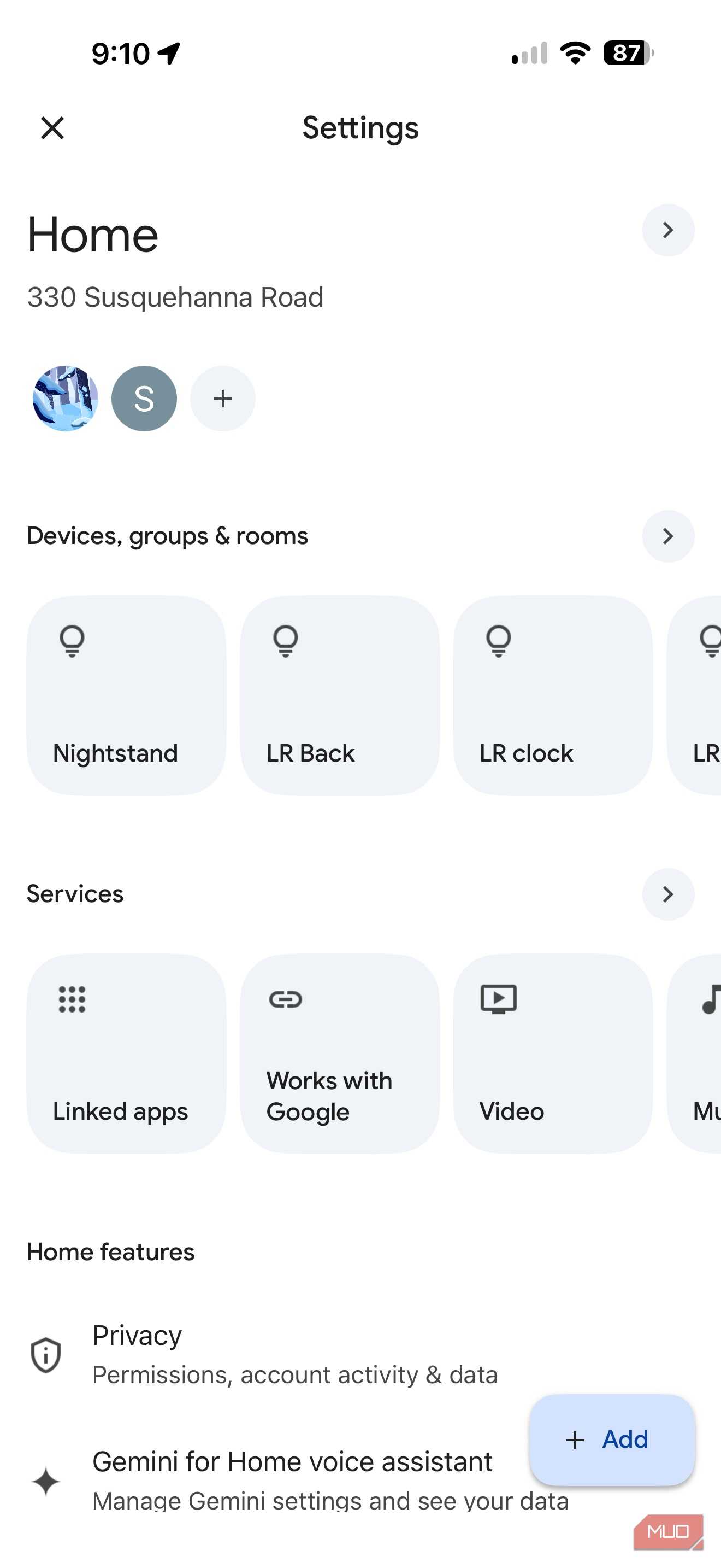 Screenshot Smart Home device grouping