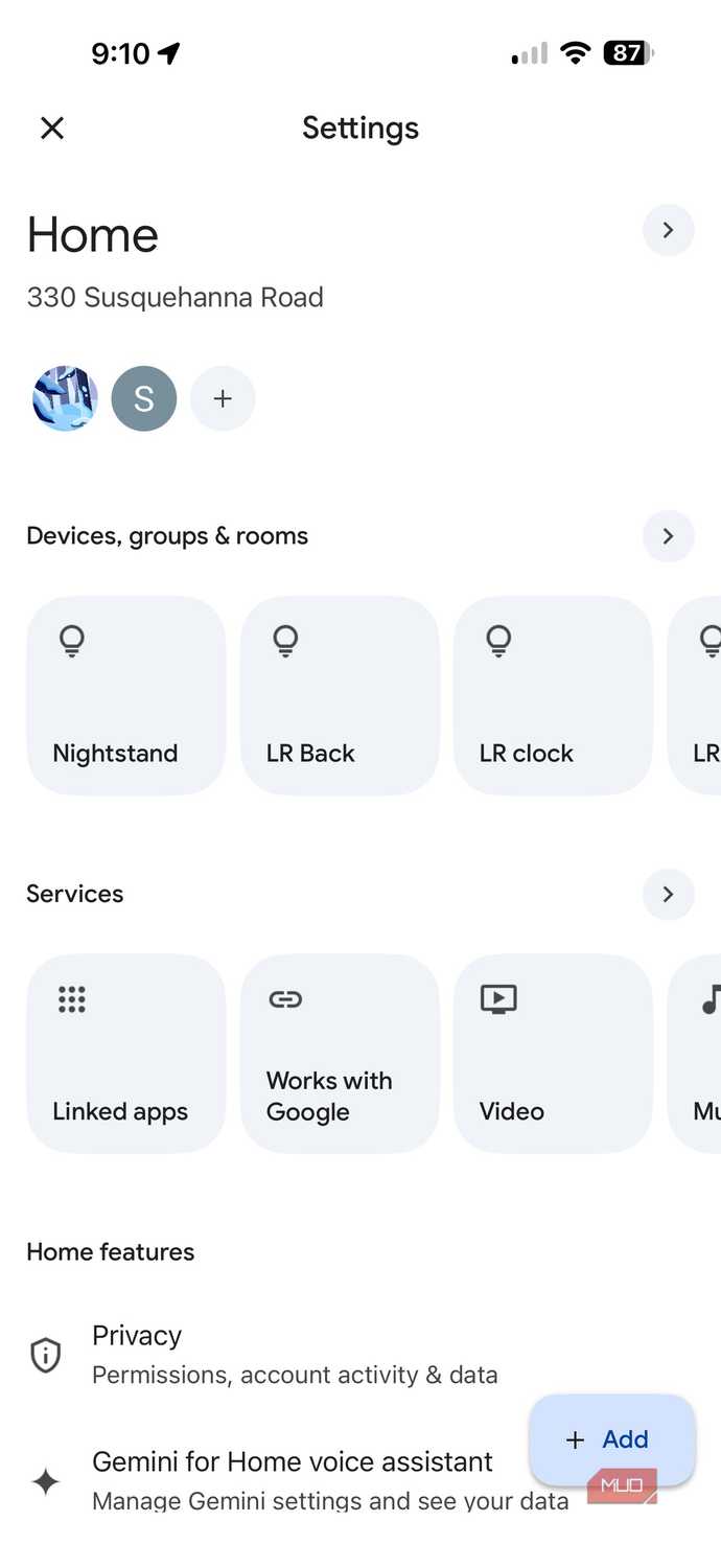 Screenshot Smart Home device grouping