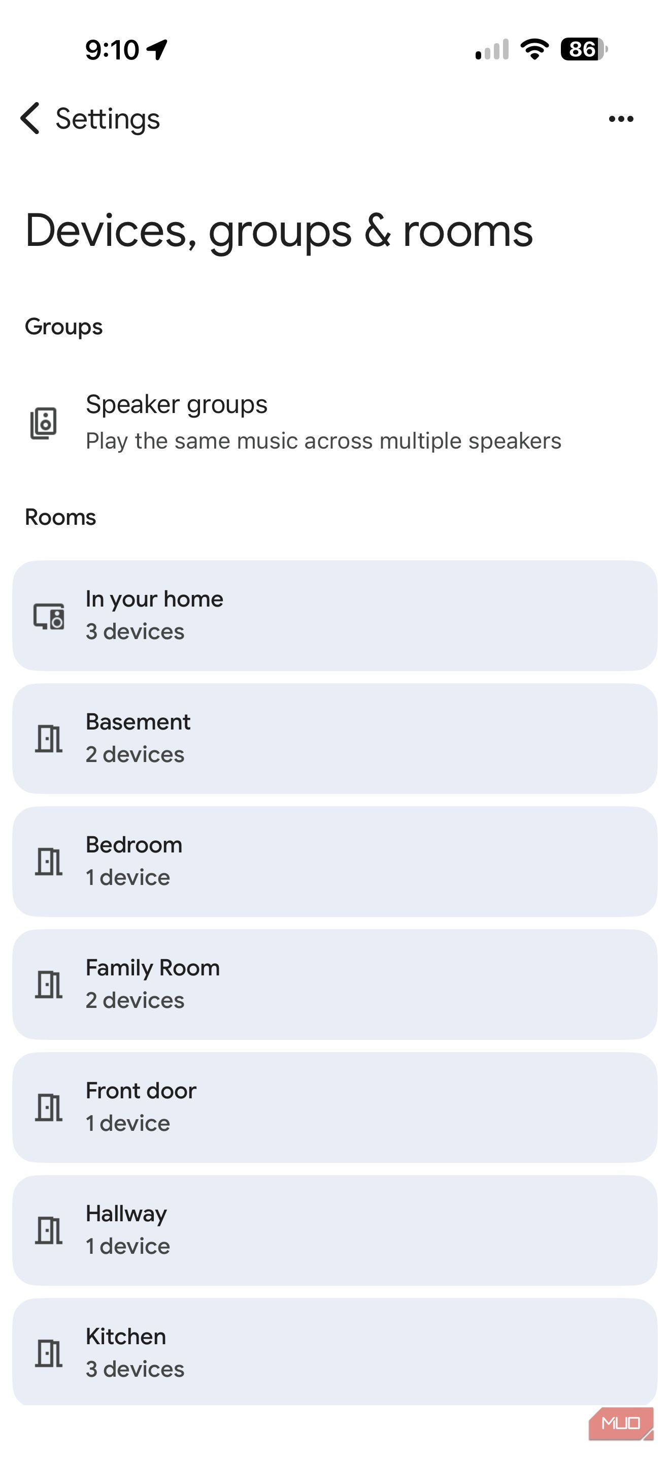 Screenshot Smart Home device grouping