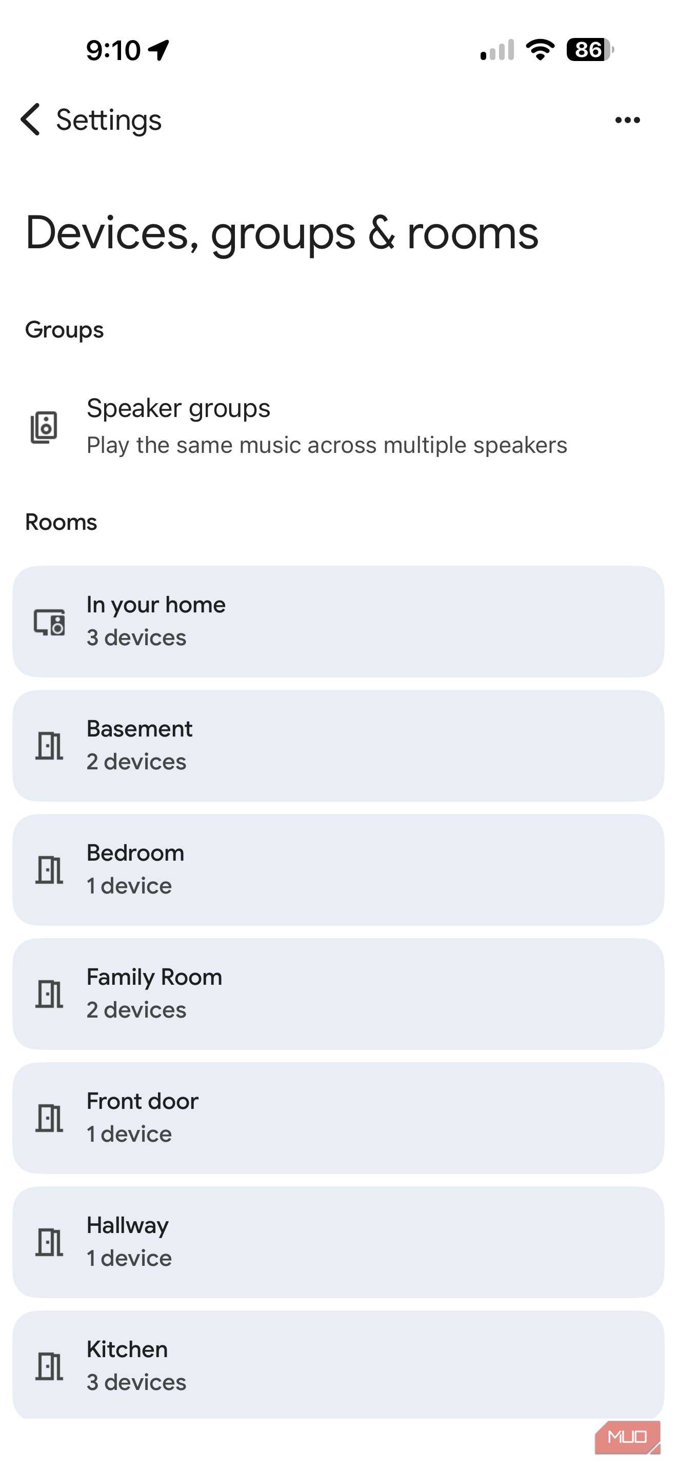 Screenshot Smart Home device grouping