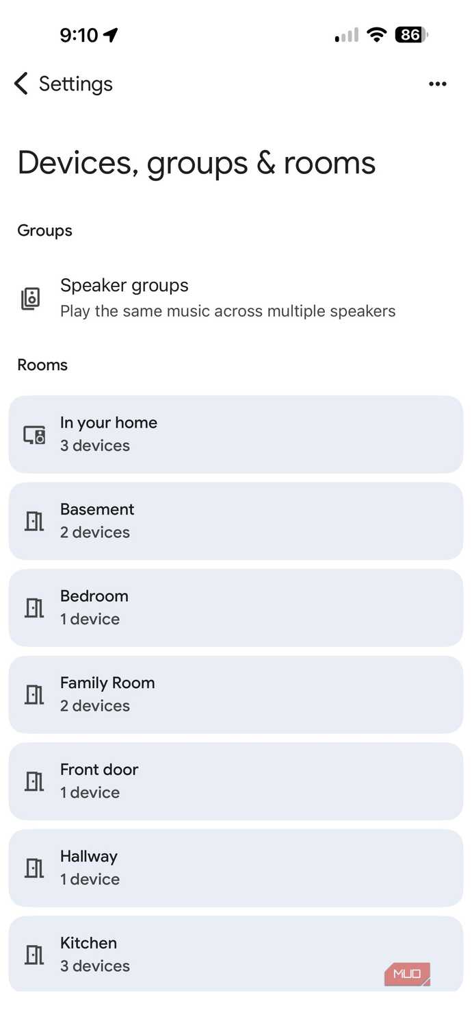 Screenshot Smart Home device grouping