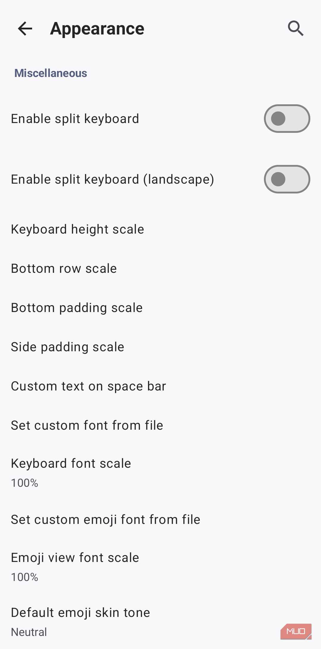 HeliBoard keyboard appearance settings menu