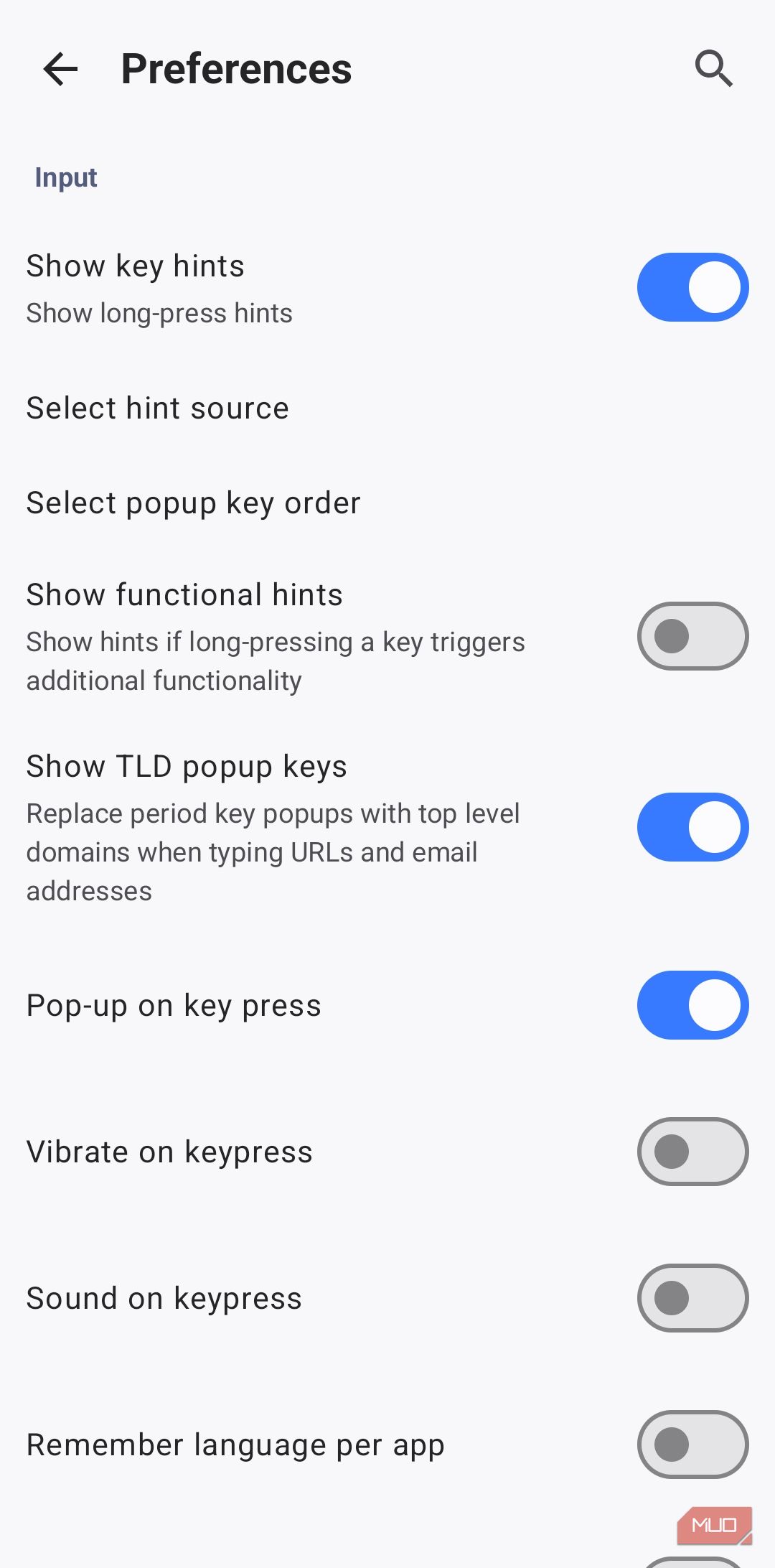 HeliBoard keyboard preferences settings menu
