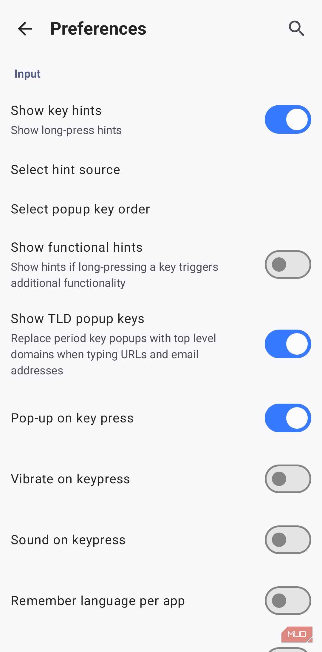 HeliBoard keyboard preferences settings menu