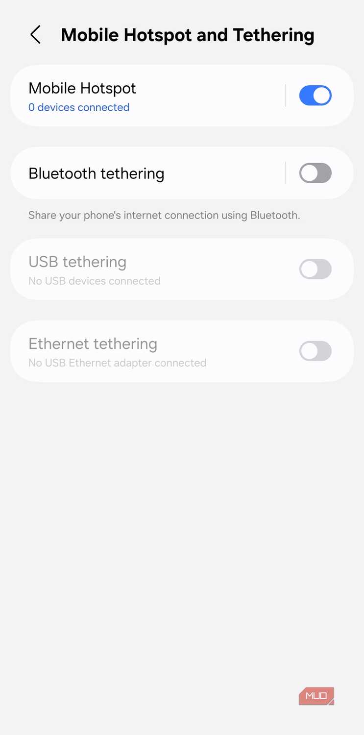 Hotspot settings on Android phone