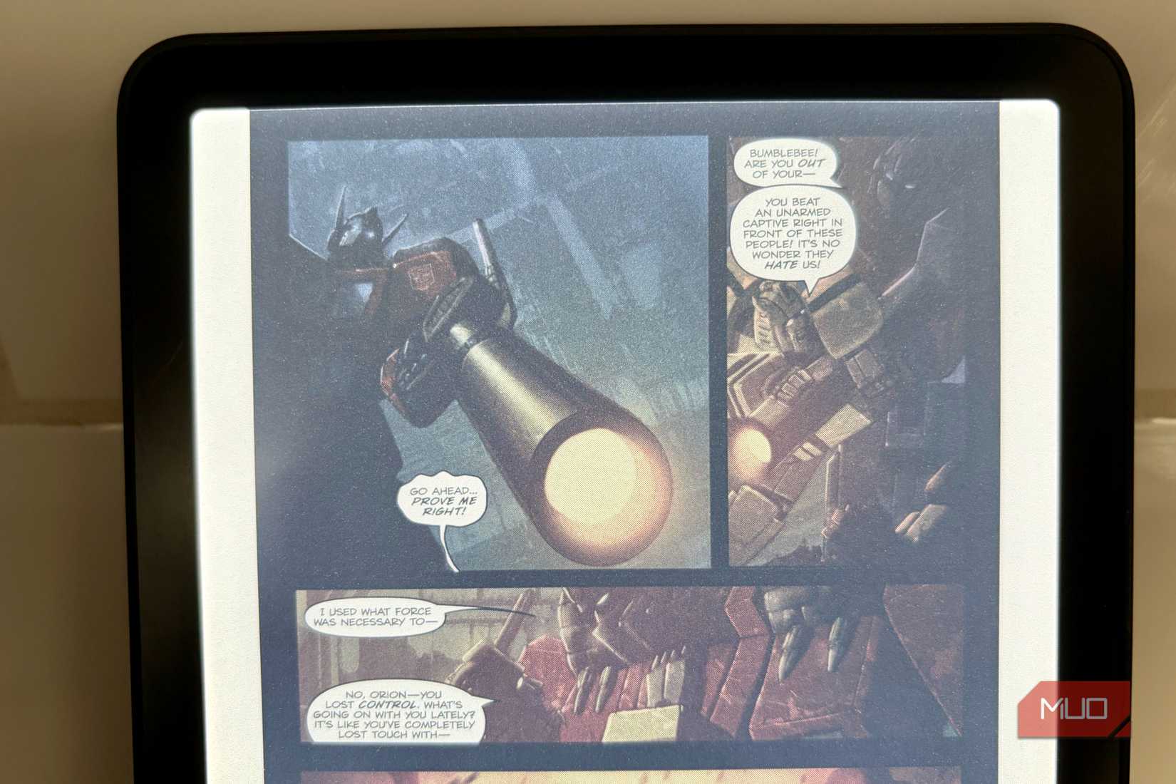 Kindle Colorsfot showing a transformers comic page