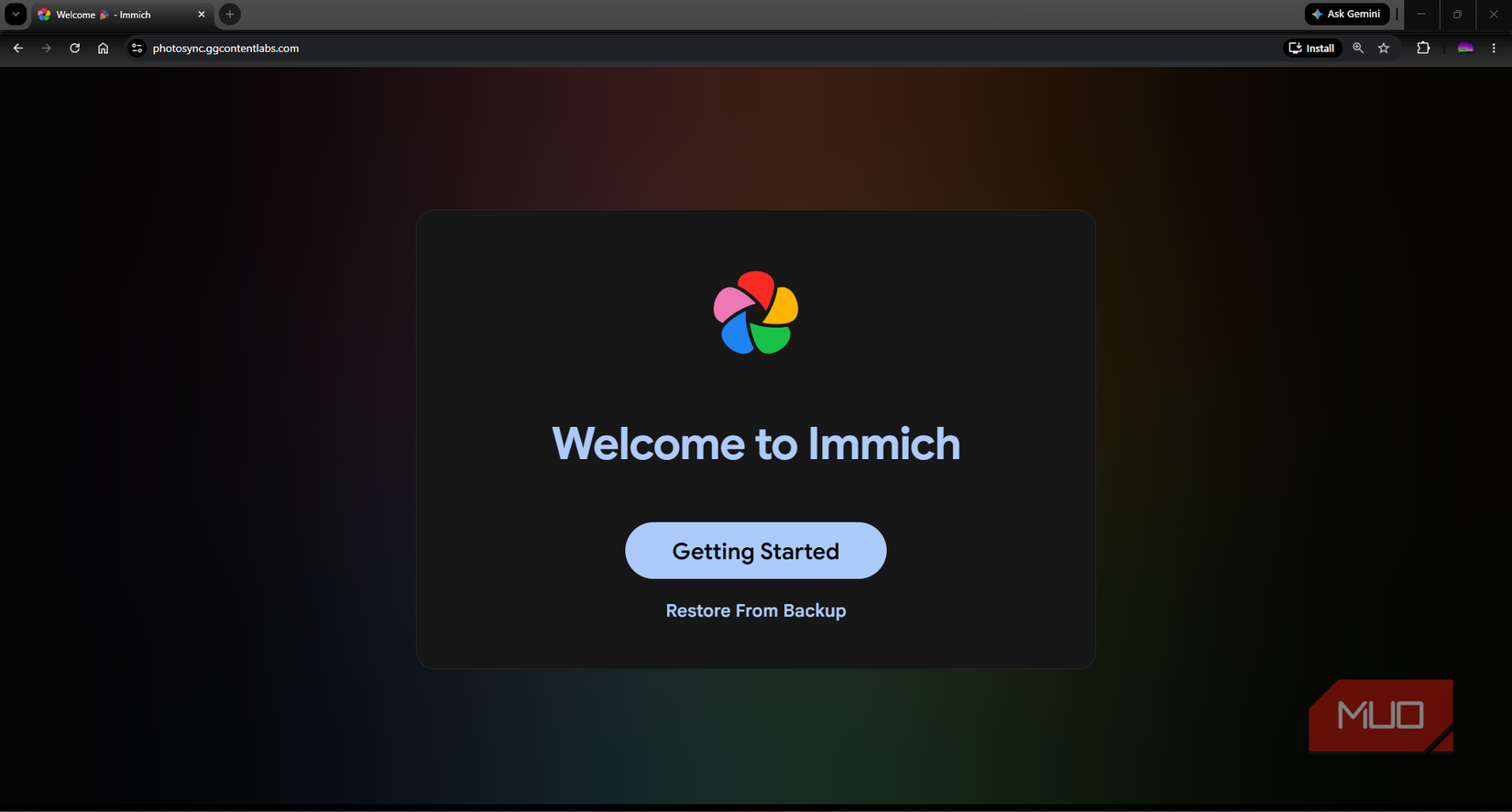 Immich server first run and getting started page