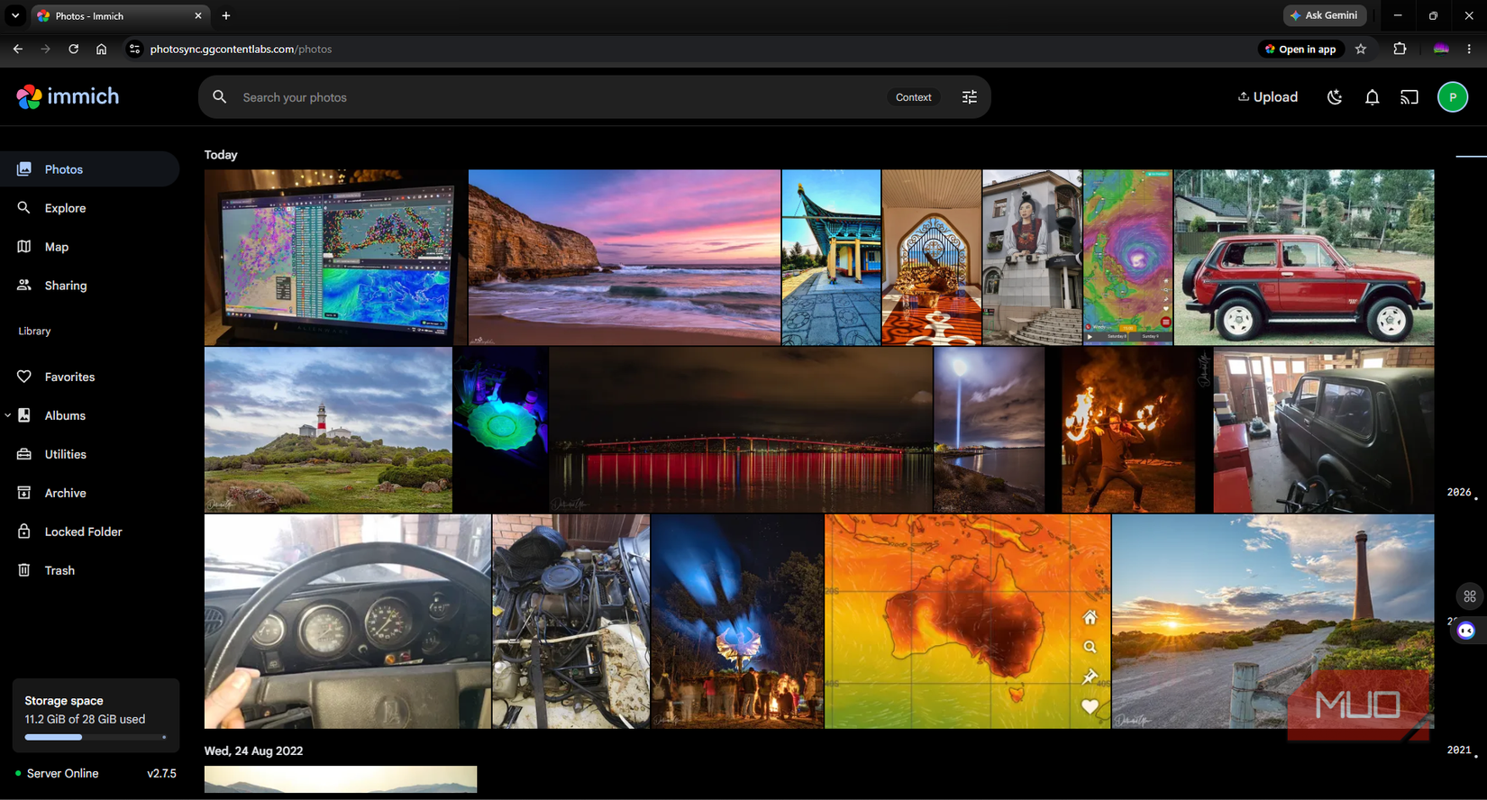 Immich server gallery view after first image sync
